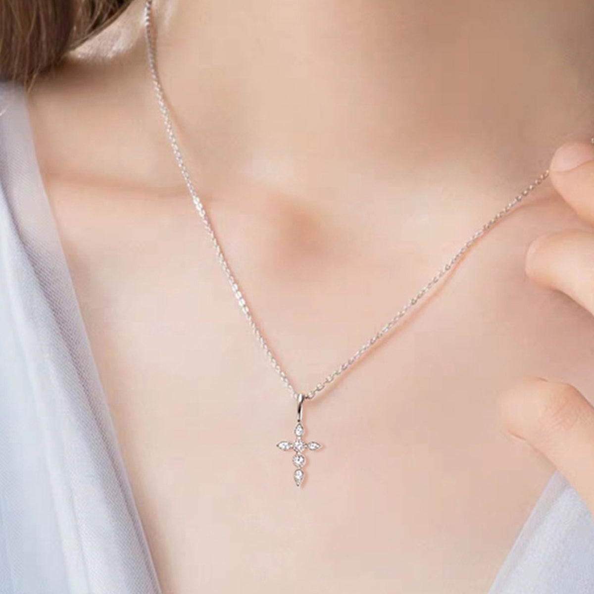 PREORDER- 925 Sterling Silver Moissanite Cross Pendant Necklace