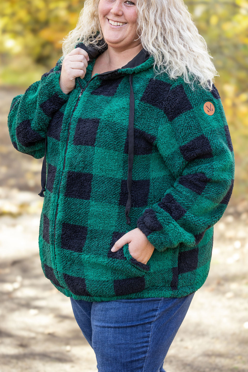 Michelle Mae Sherpa Fullzip Hoodie - Green Plaid