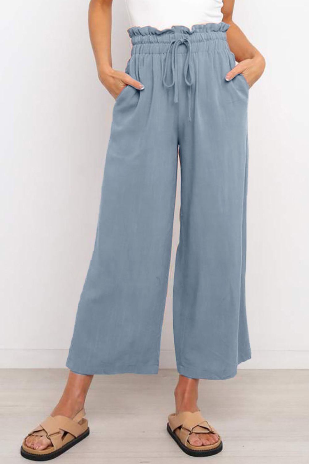 PREORDER- Drawstring Paperbag Waist Wide Leg Pants