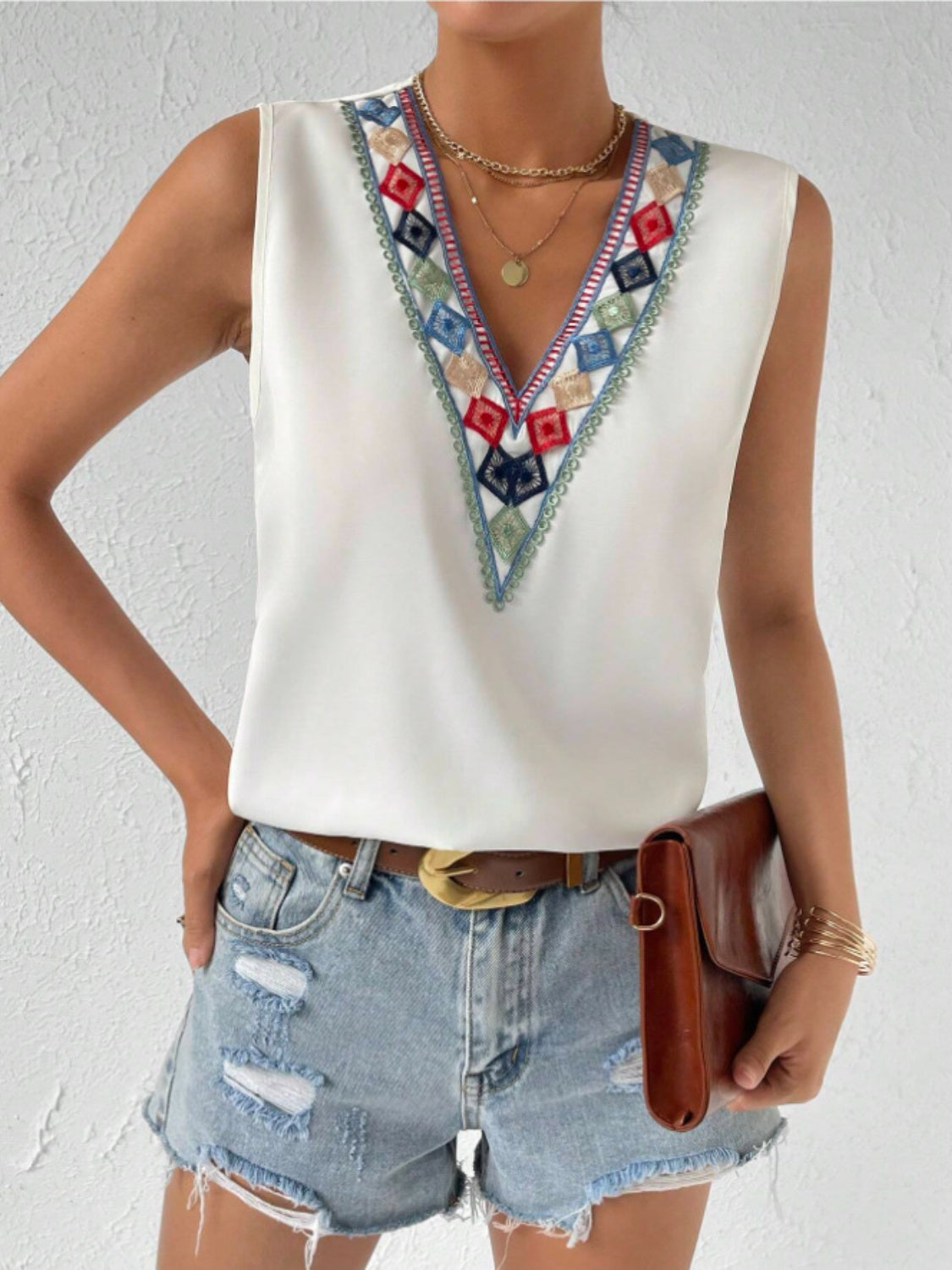 PREORDER- Contrast Geometric V-Neck Tank