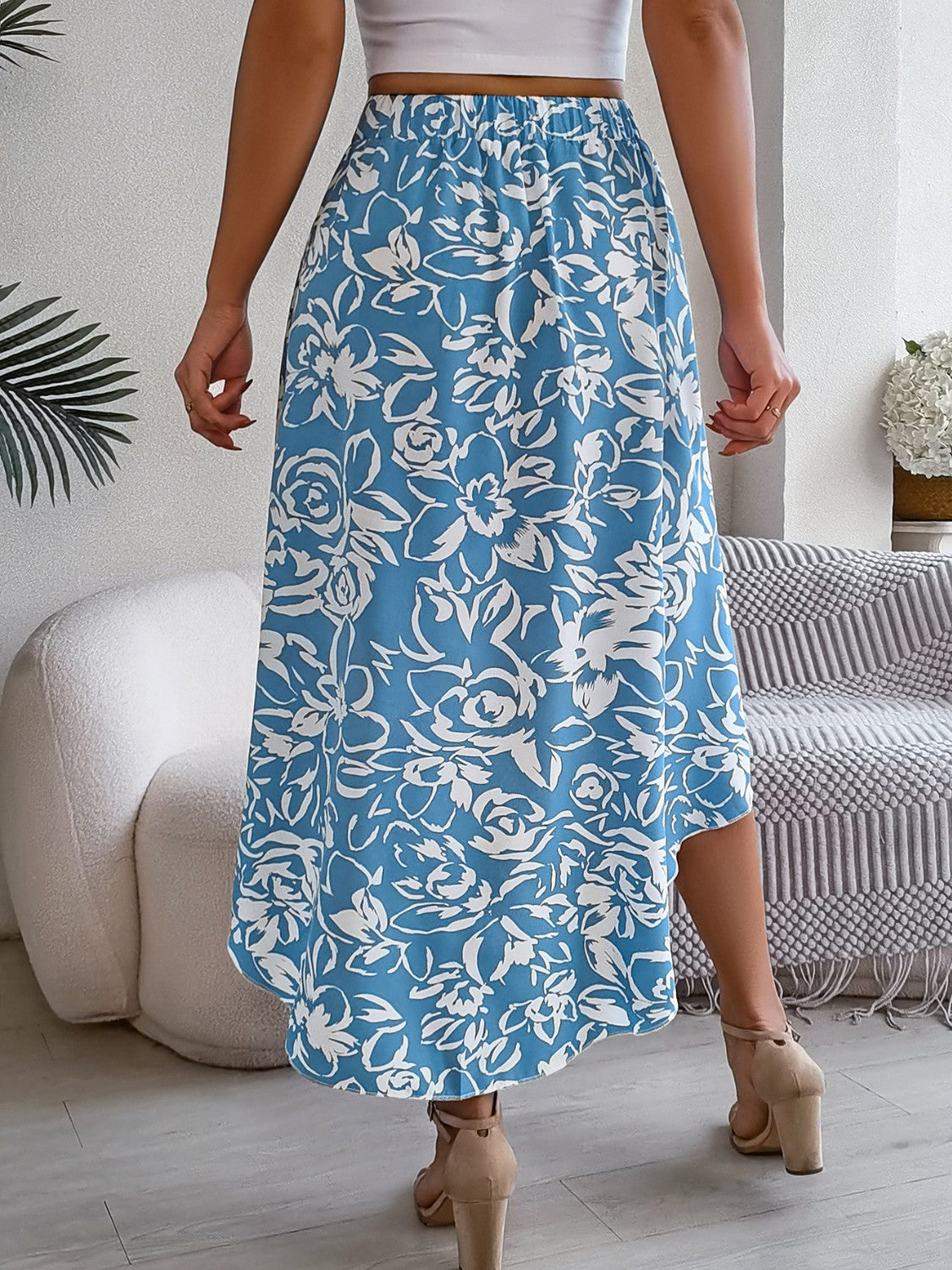 PREORDER- High-Low Printed High Waist Skirt