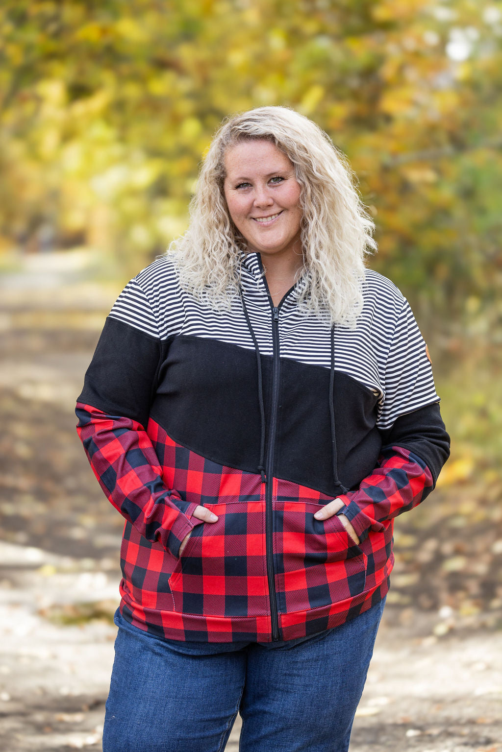 Michelle Mae Colorblock Fullzip - Plaid and Stripes