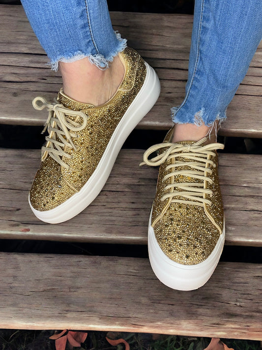 Corky’s Bedazzle Sneaker- Gold Rhinestones