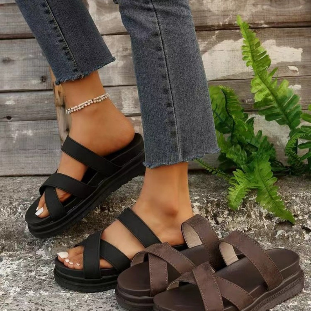PREORDER- Crisscross PU Leather Flat Sandals