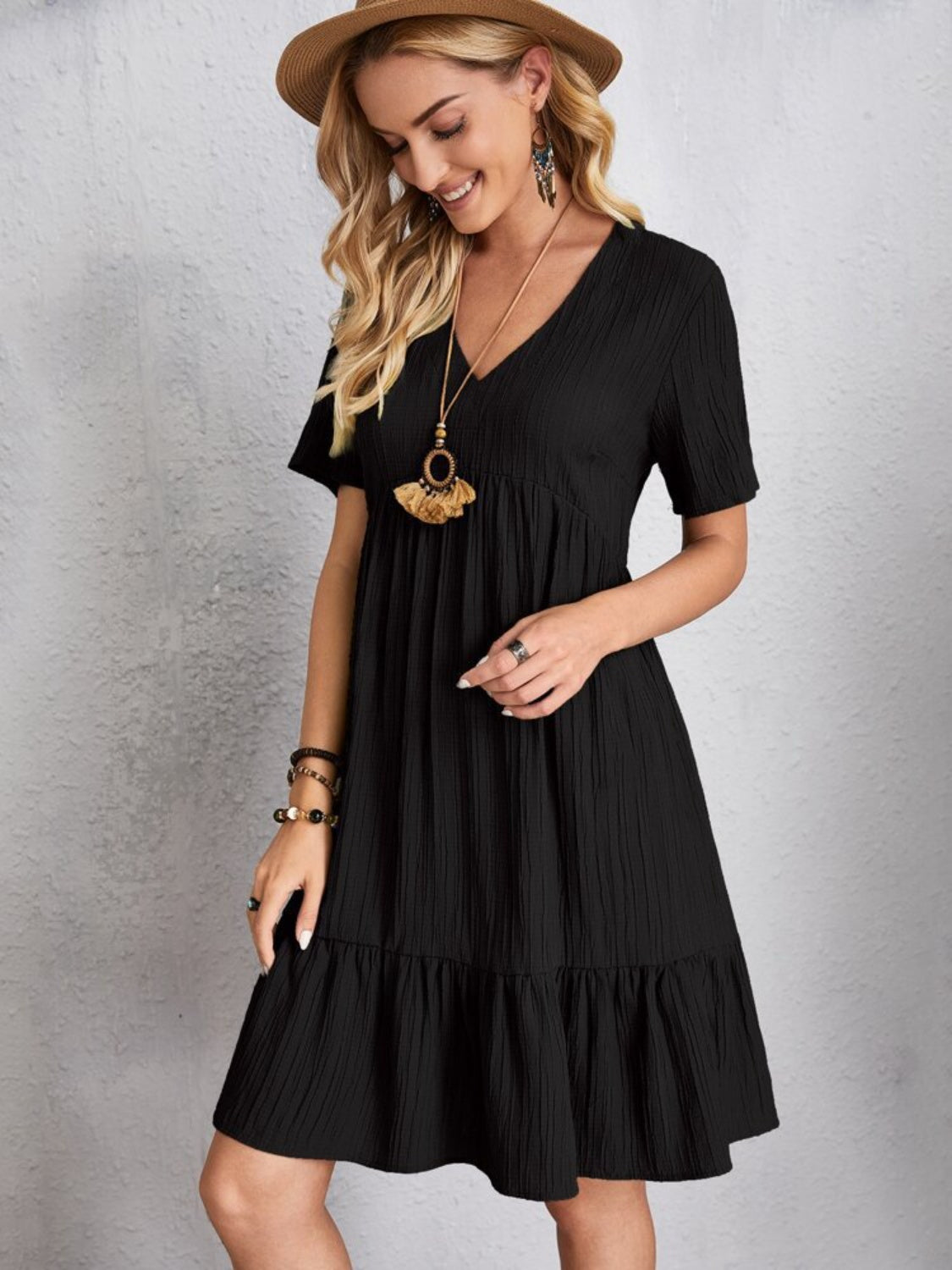 PREORDER- Full Size V-Neck Short Sleeve Dress