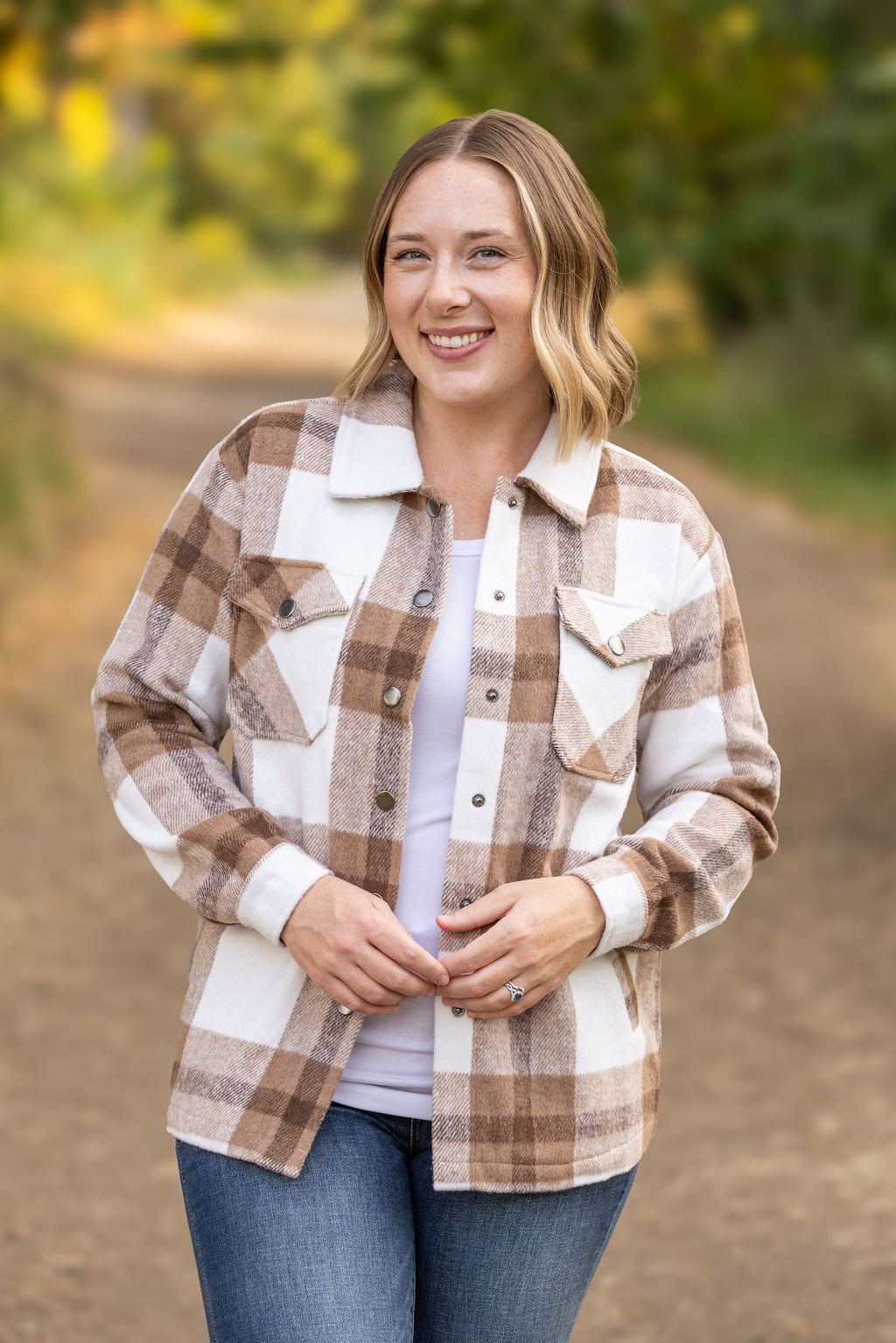 Michelle Mae Norah Plaid Shacket - Neutral Tones