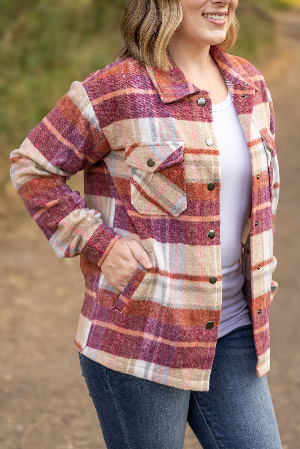 Michelle Mae Norah Plaid Shacket - Sunset Plaid