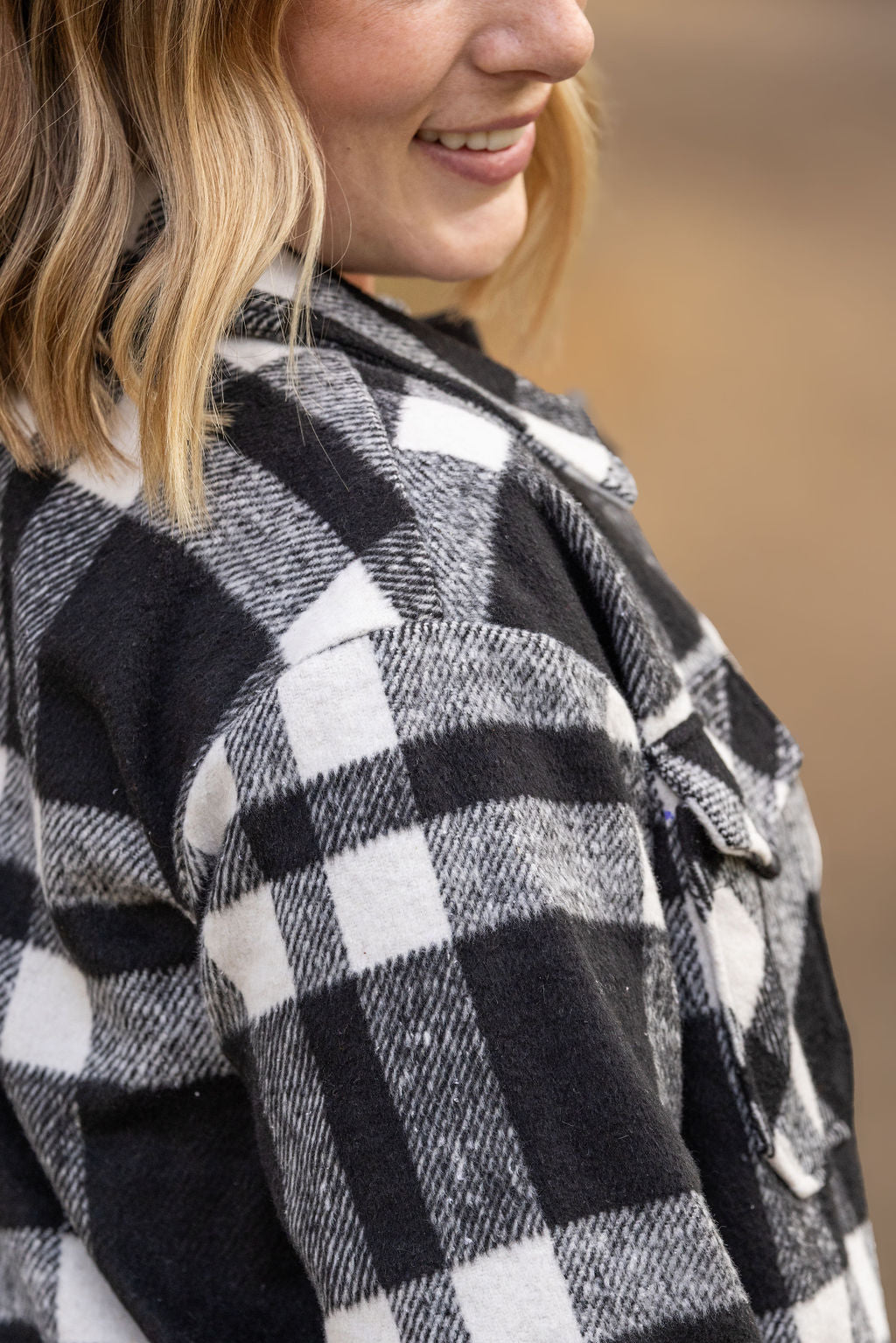 Michelle Mae Norah Plaid Shacket - Classic Black and White