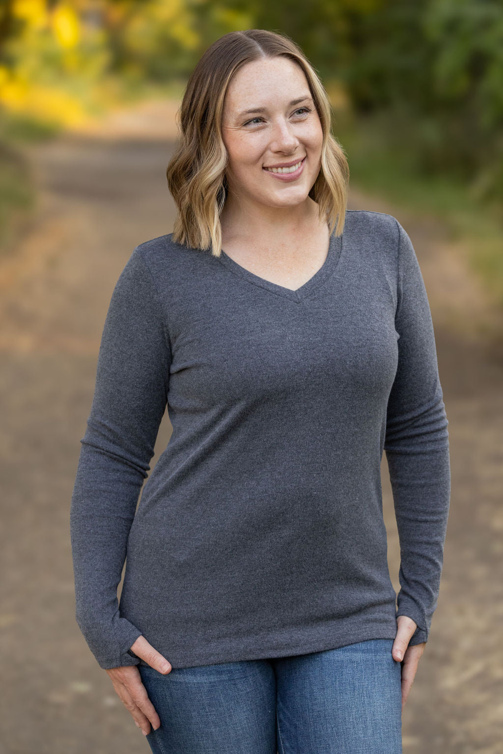 Michelle Mae Leah Long Sleeve Top - Charcoal