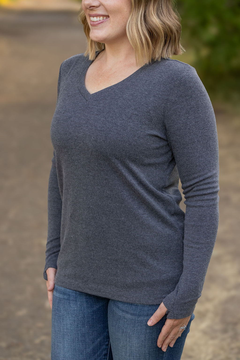 Michelle Mae Leah Long Sleeve Top - Charcoal