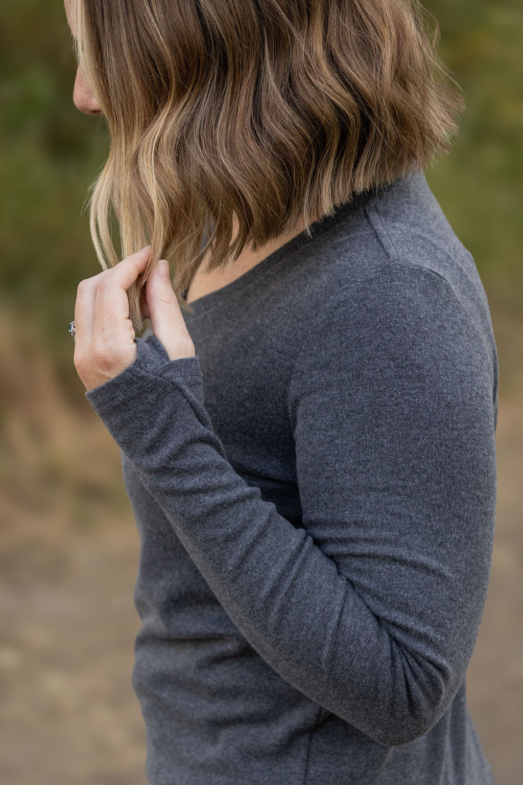 Michelle Mae Leah Long Sleeve Top - Charcoal