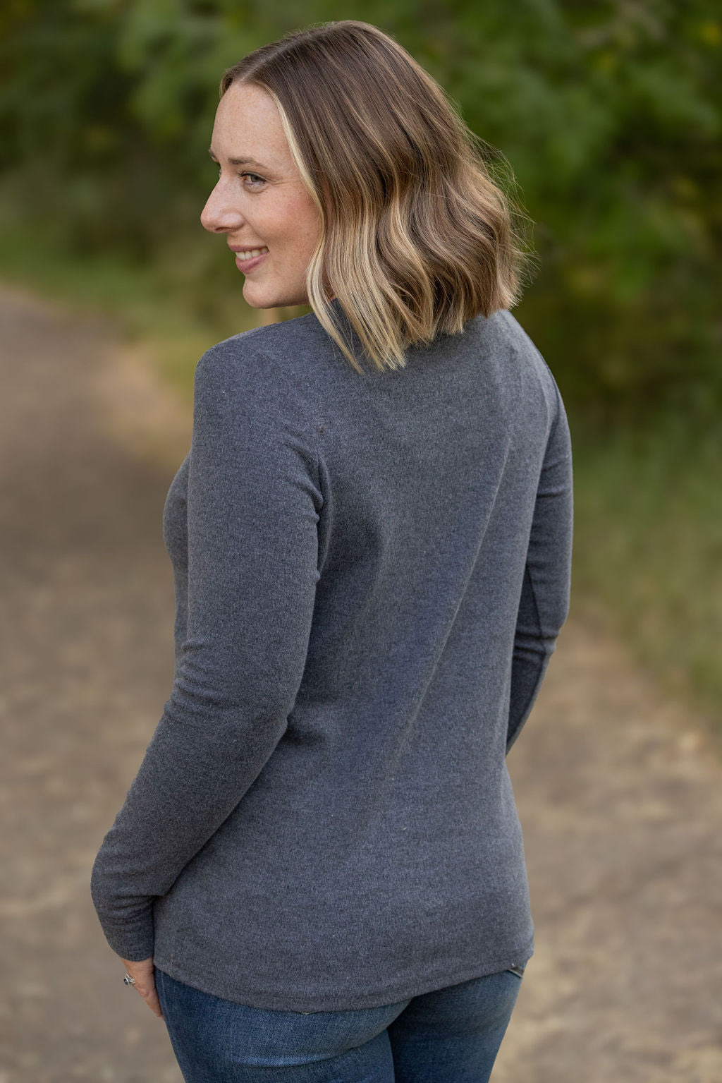 Michelle Mae Leah Long Sleeve Top - Charcoal