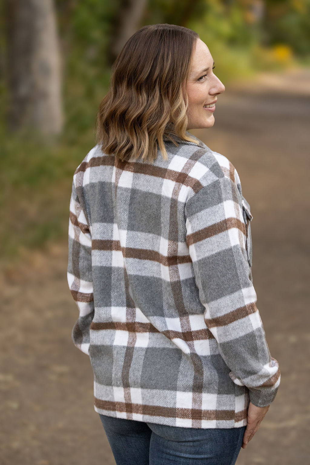 Michelle Mae Norah Plaid Shacket - Grey and Tan