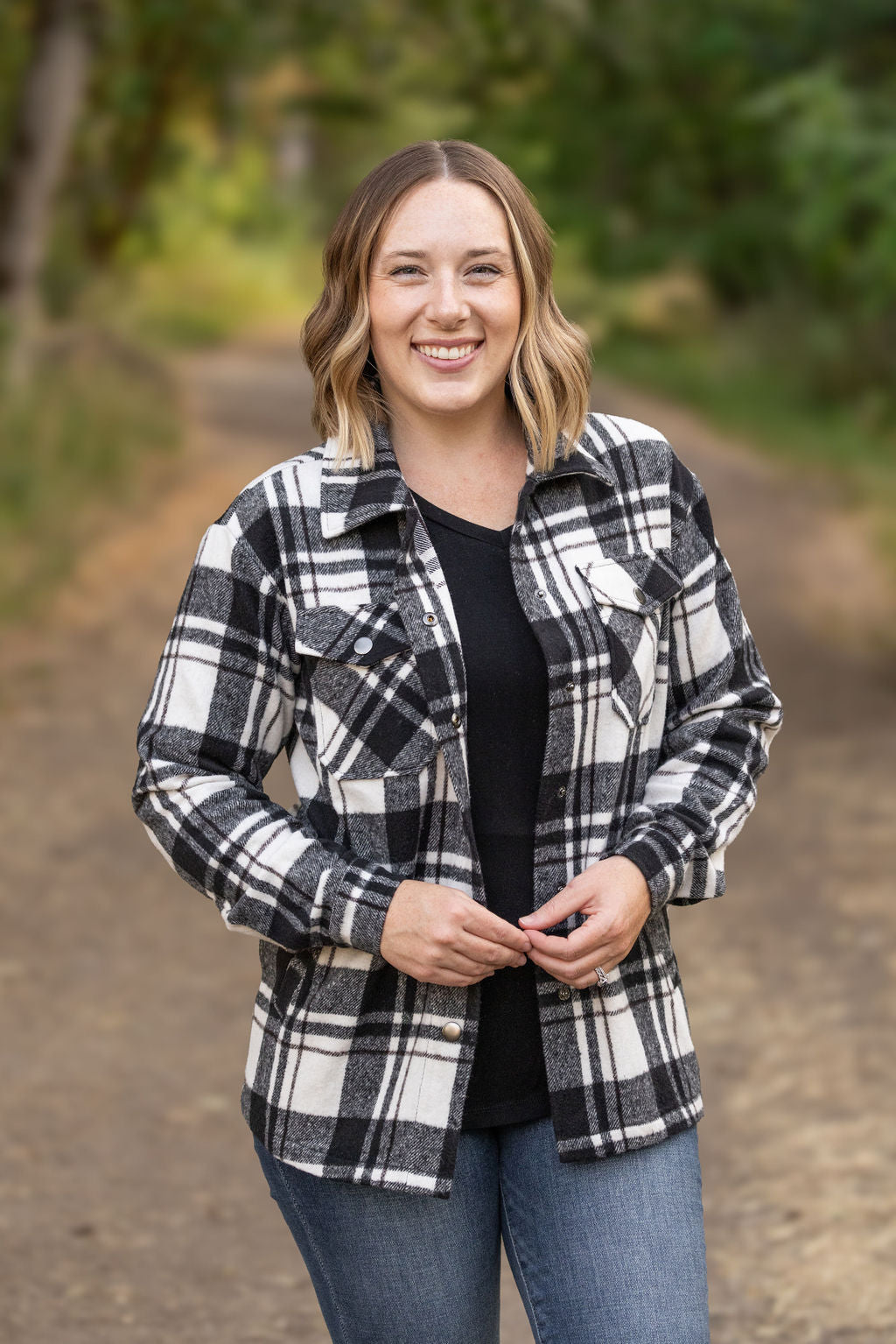 Michelle Mae Norah Plaid Shacket - White and Black