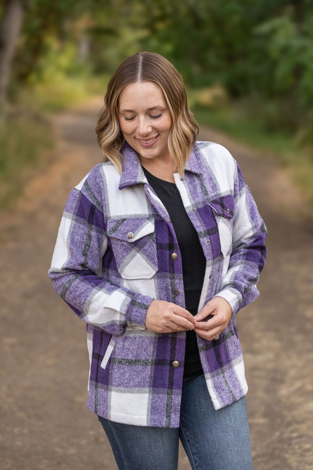 Michelle Mae Norah Plaid Shacket - Purple Mix