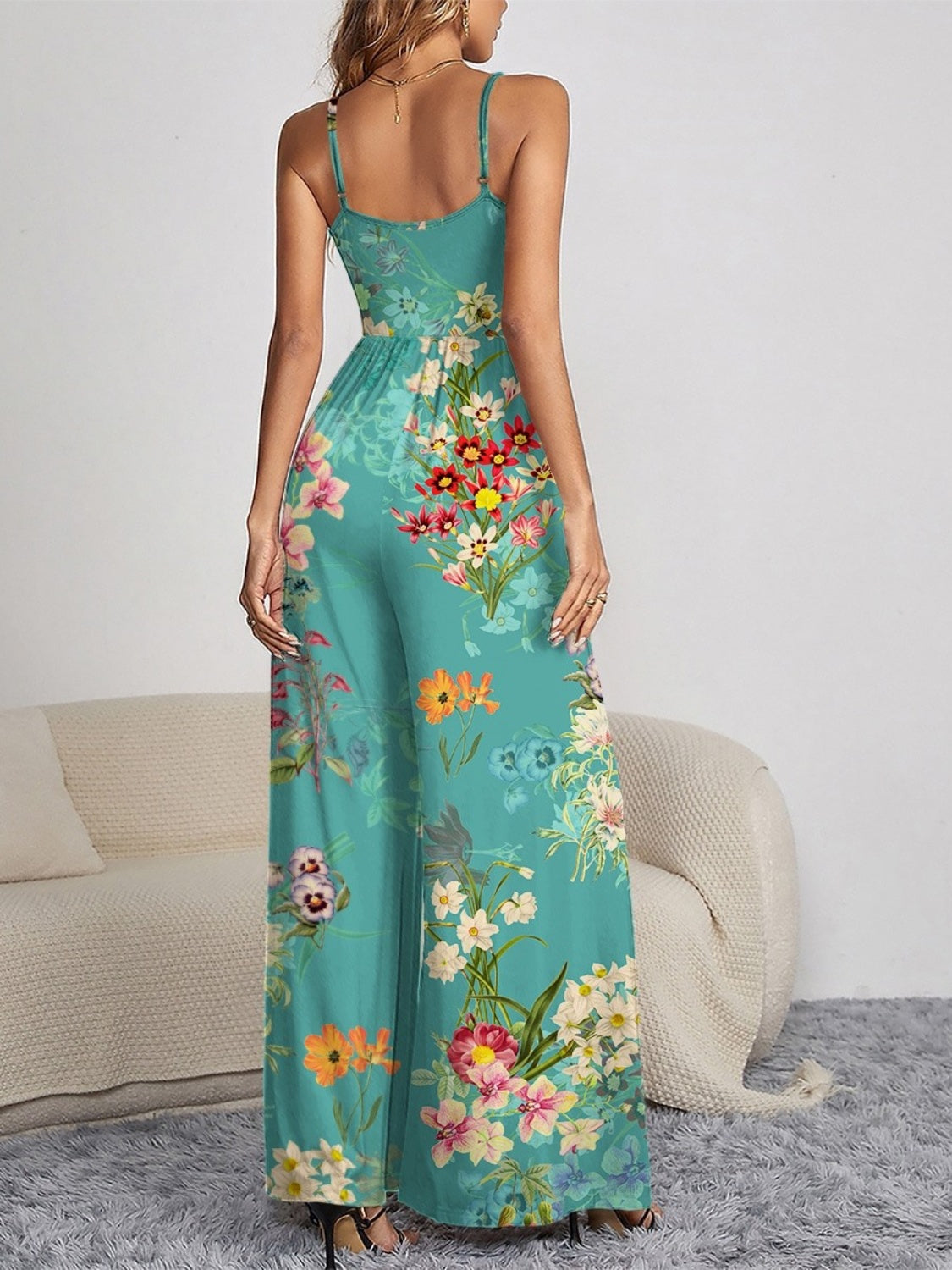 PREORDER- Decorative Button Spaghetti Strap Wide Leg Jumpsuit