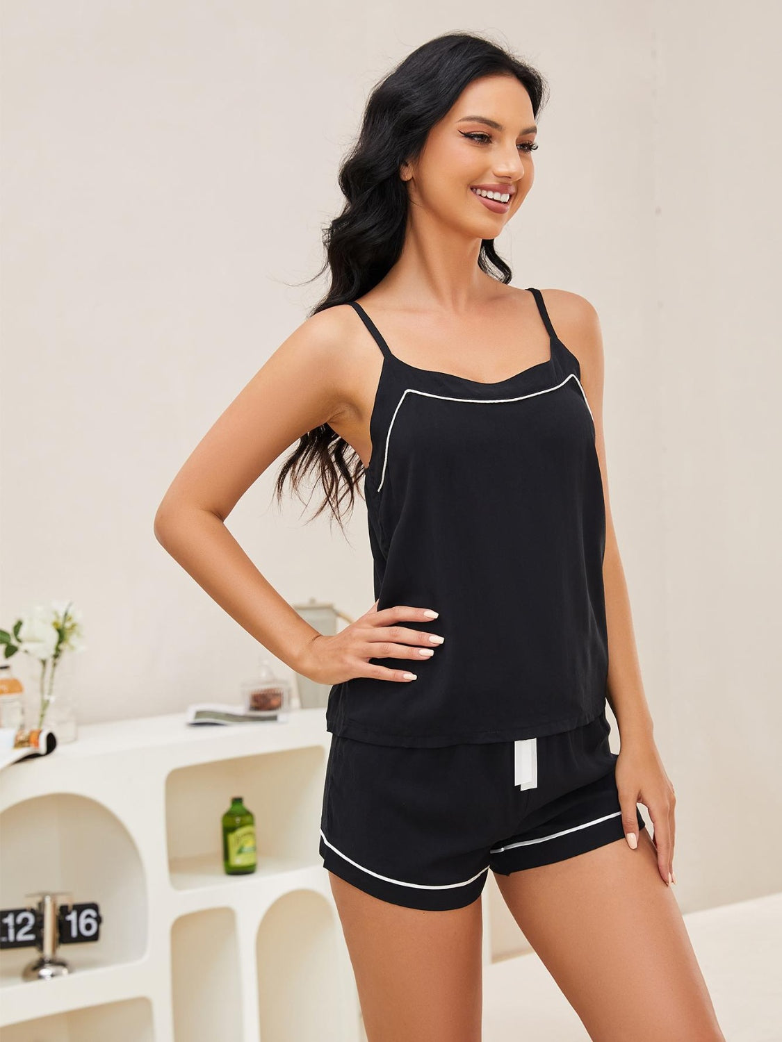 PREORDER- Scoop Neck Spaghetti Strap Top and Shorts Lounge Set