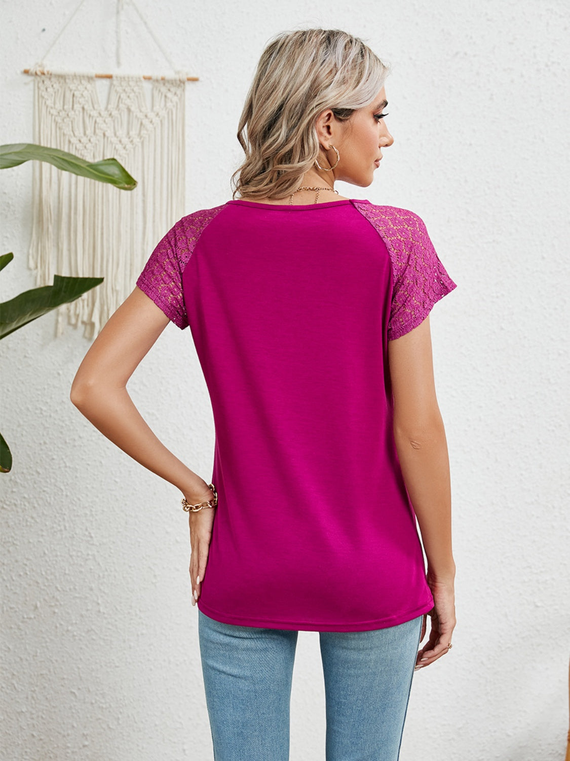 PREORDER- Lace Detail Round Neck Short Sleeve T-Shirt