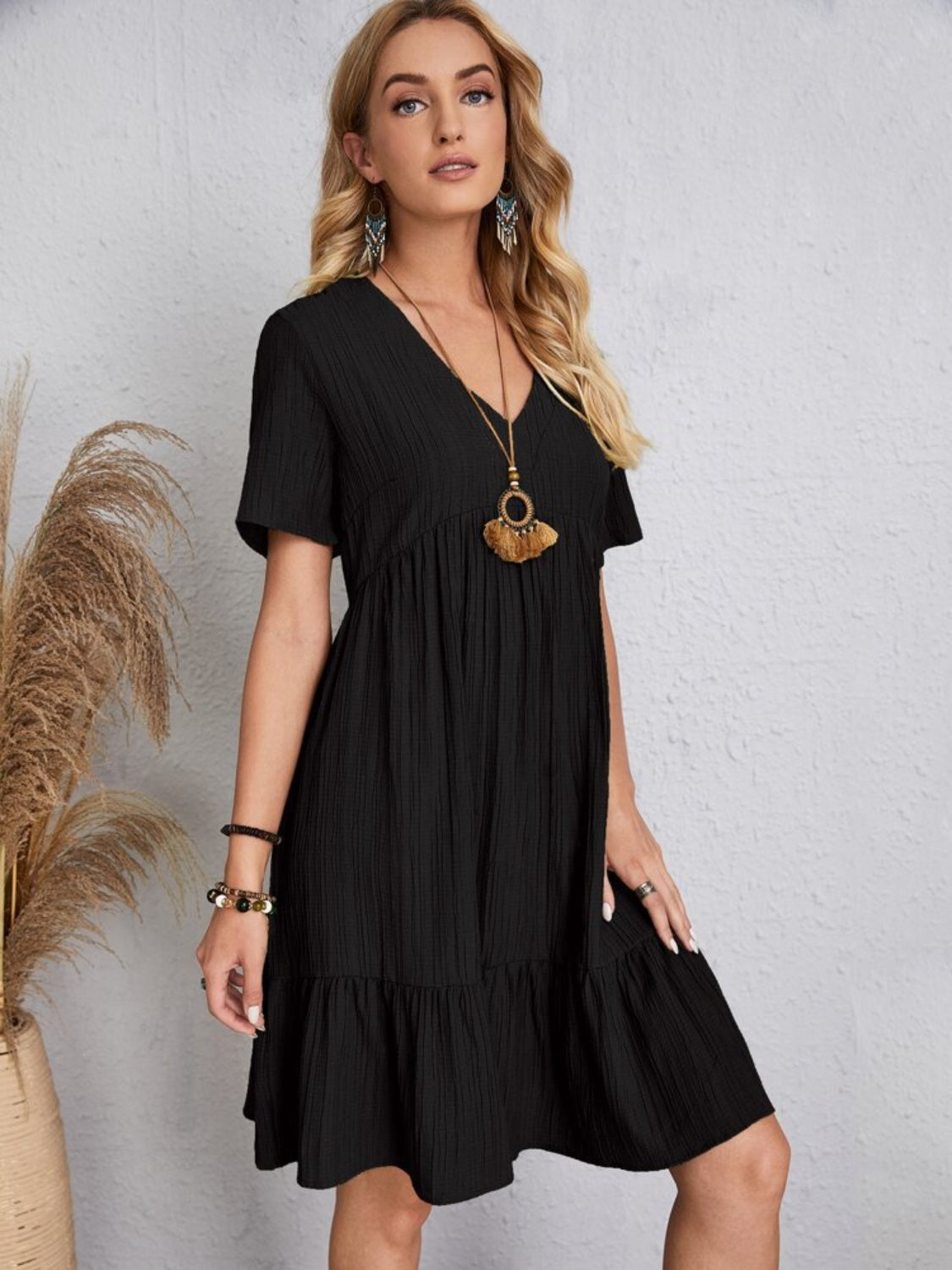 PREORDER- Full Size V-Neck Short Sleeve Dress