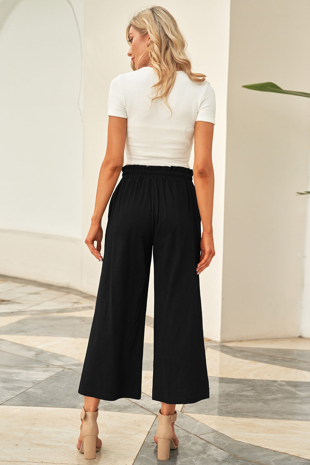 PREORDER- Drawstring Paperbag Waist Wide Leg Pants