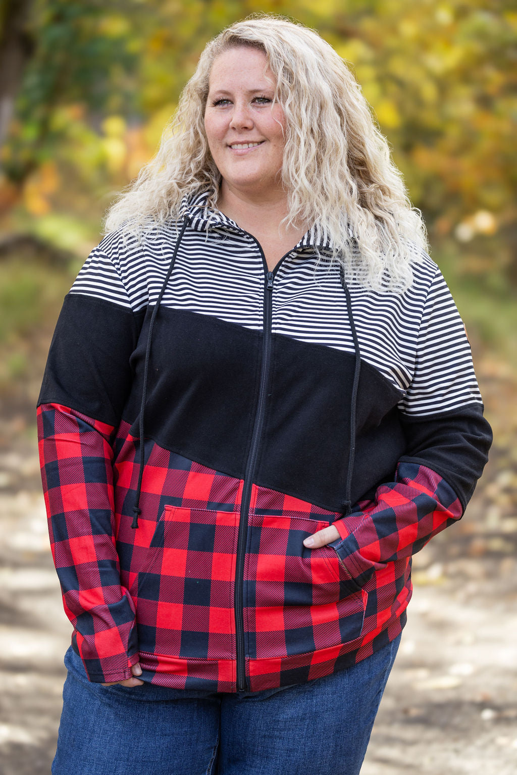 Michelle Mae Colorblock Fullzip - Plaid and Stripes