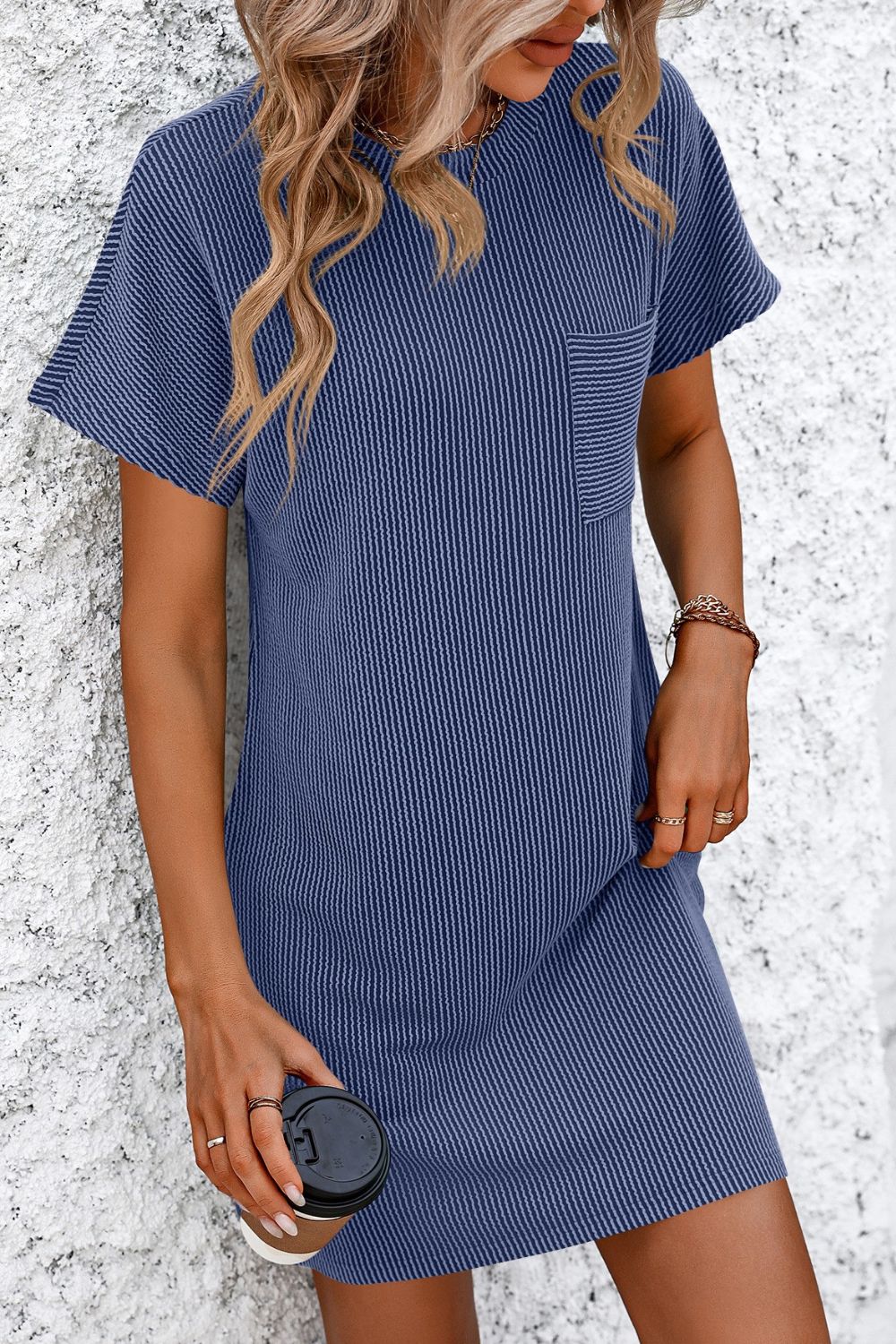 PREORDER- Ribbed Striped Short Sleeve Mini Tee Dress