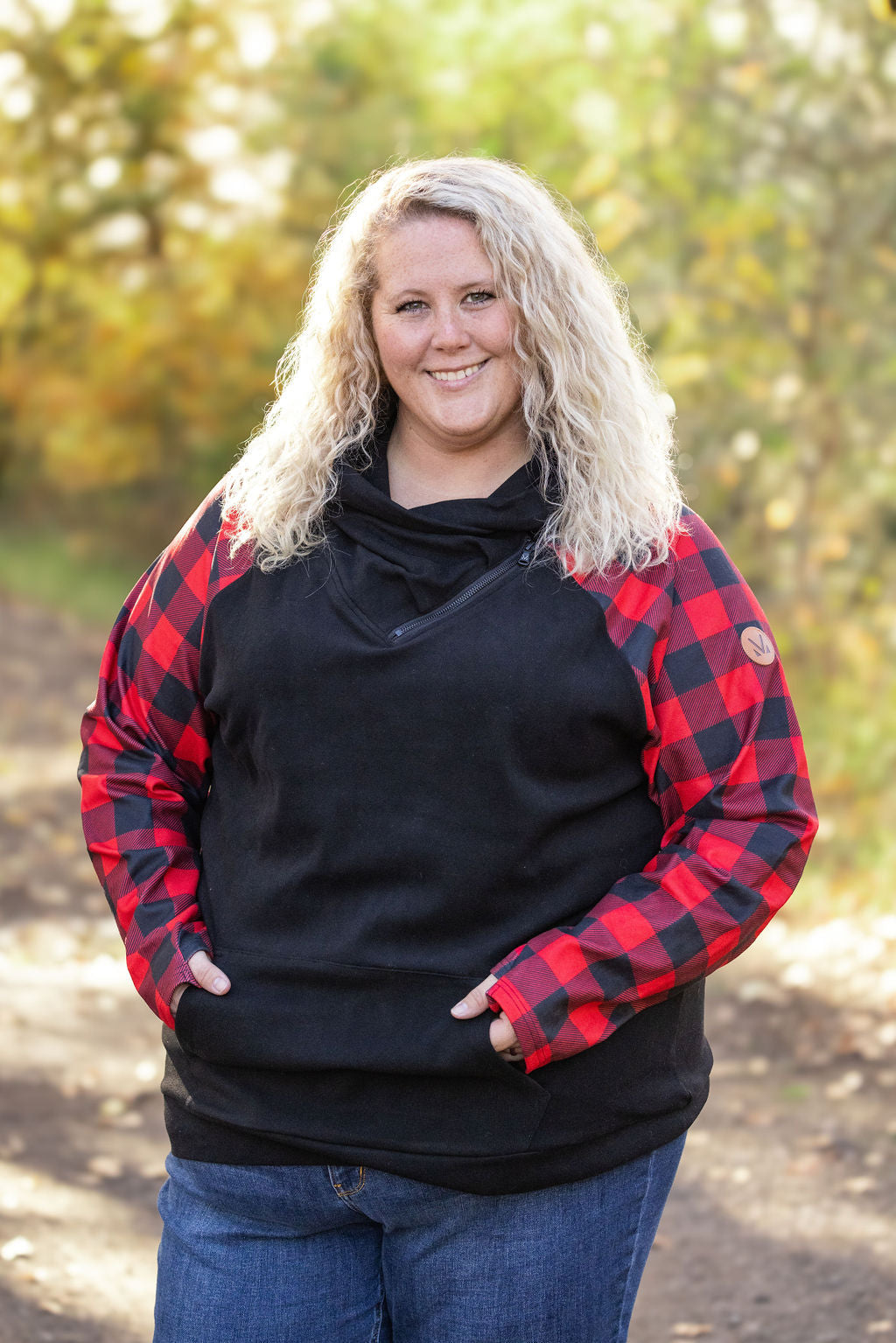 Michelle Mae Zoey ZipCowl - Black and Buffalo Plaid