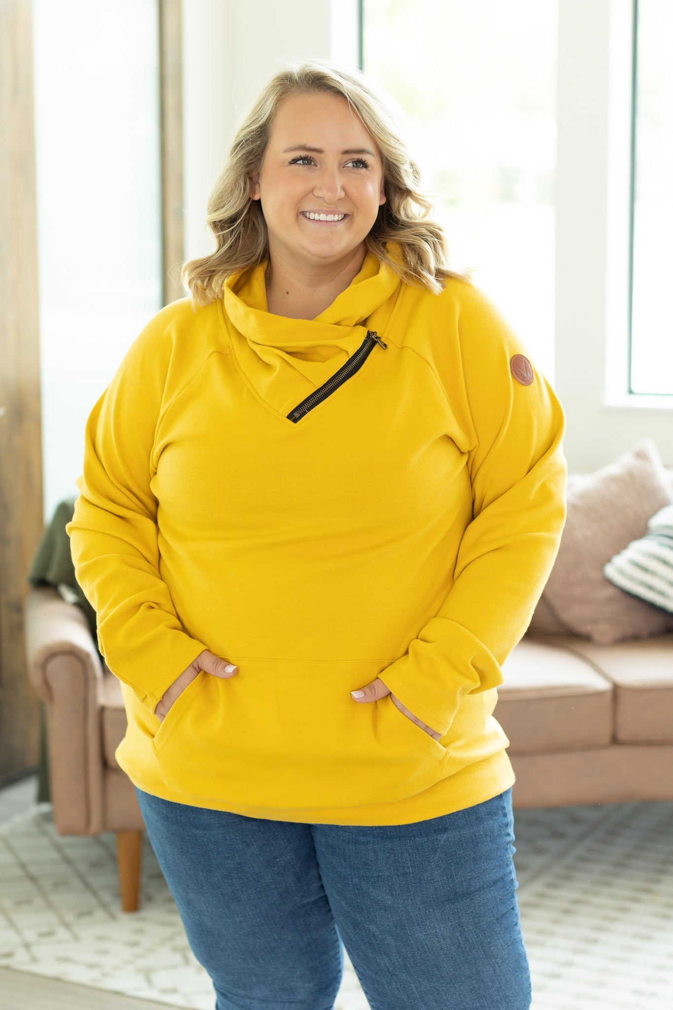 Michelle Mae Classic Zoey ZipCowl Sweatshirt - Mustard