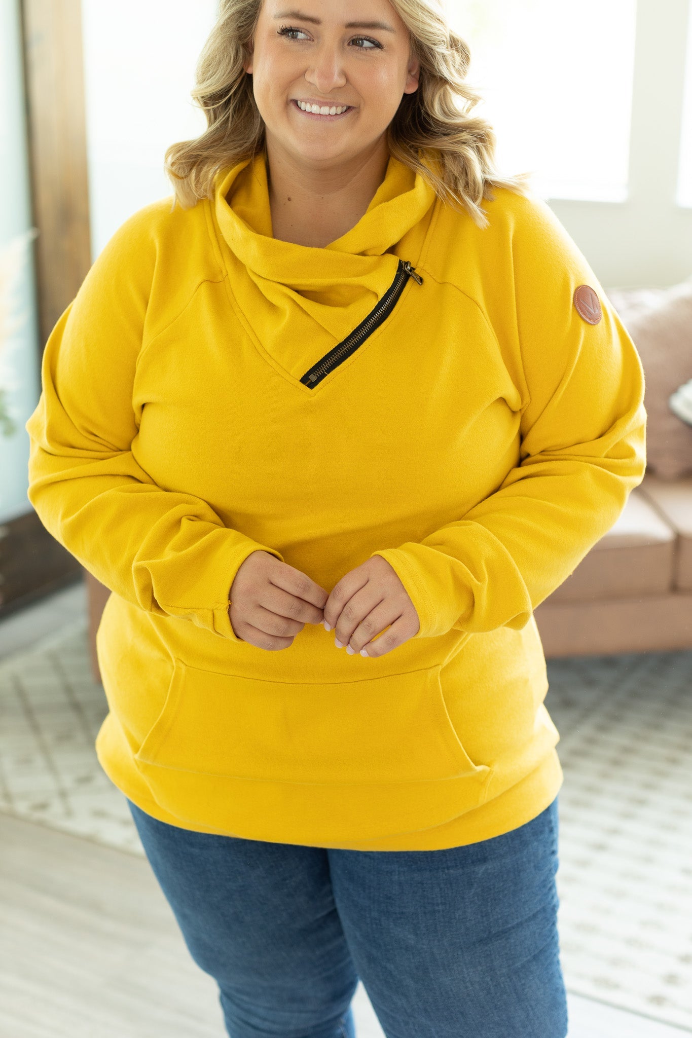 Michelle Mae Classic Zoey ZipCowl Sweatshirt - Mustard