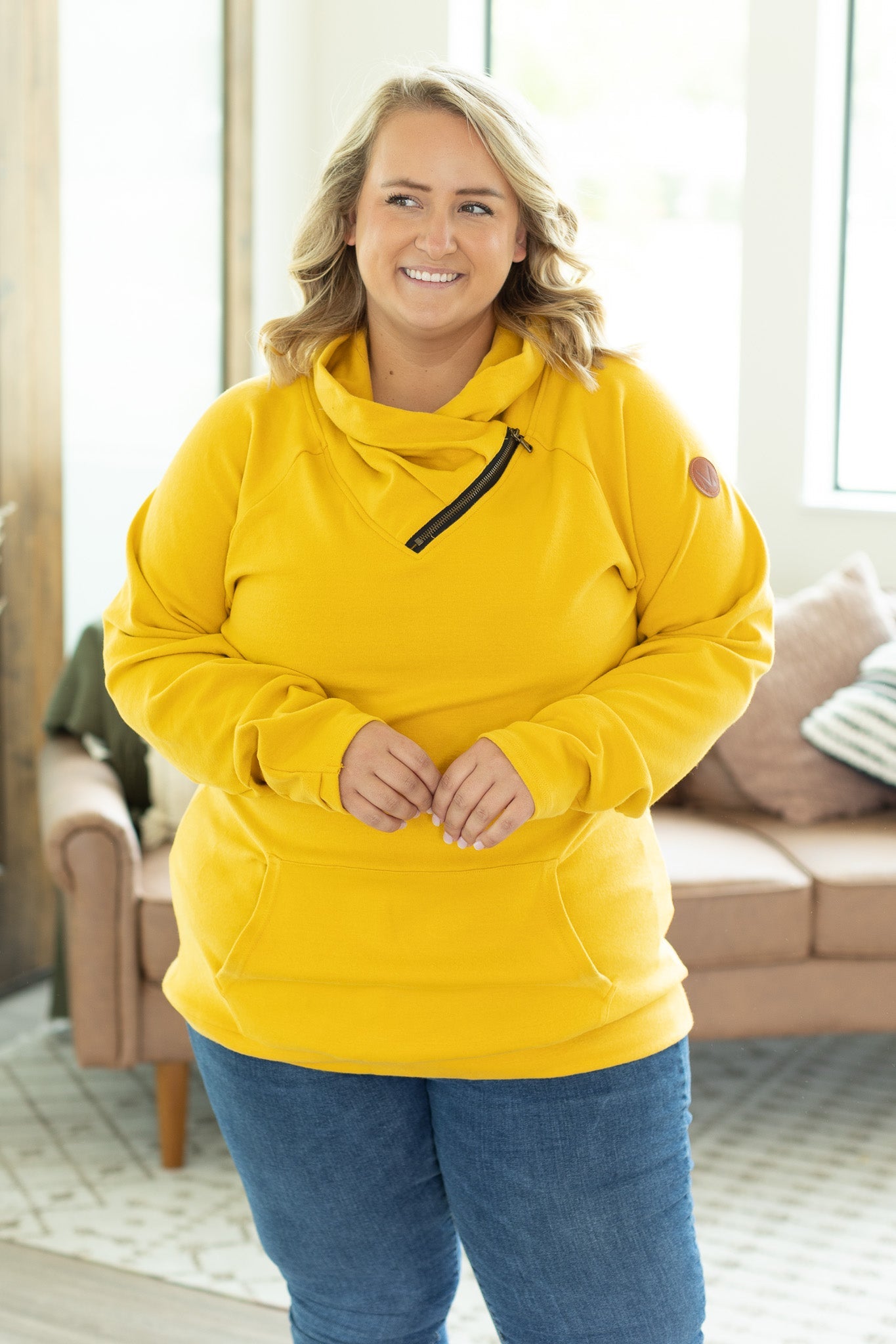 Michelle Mae Classic Zoey ZipCowl Sweatshirt - Mustard