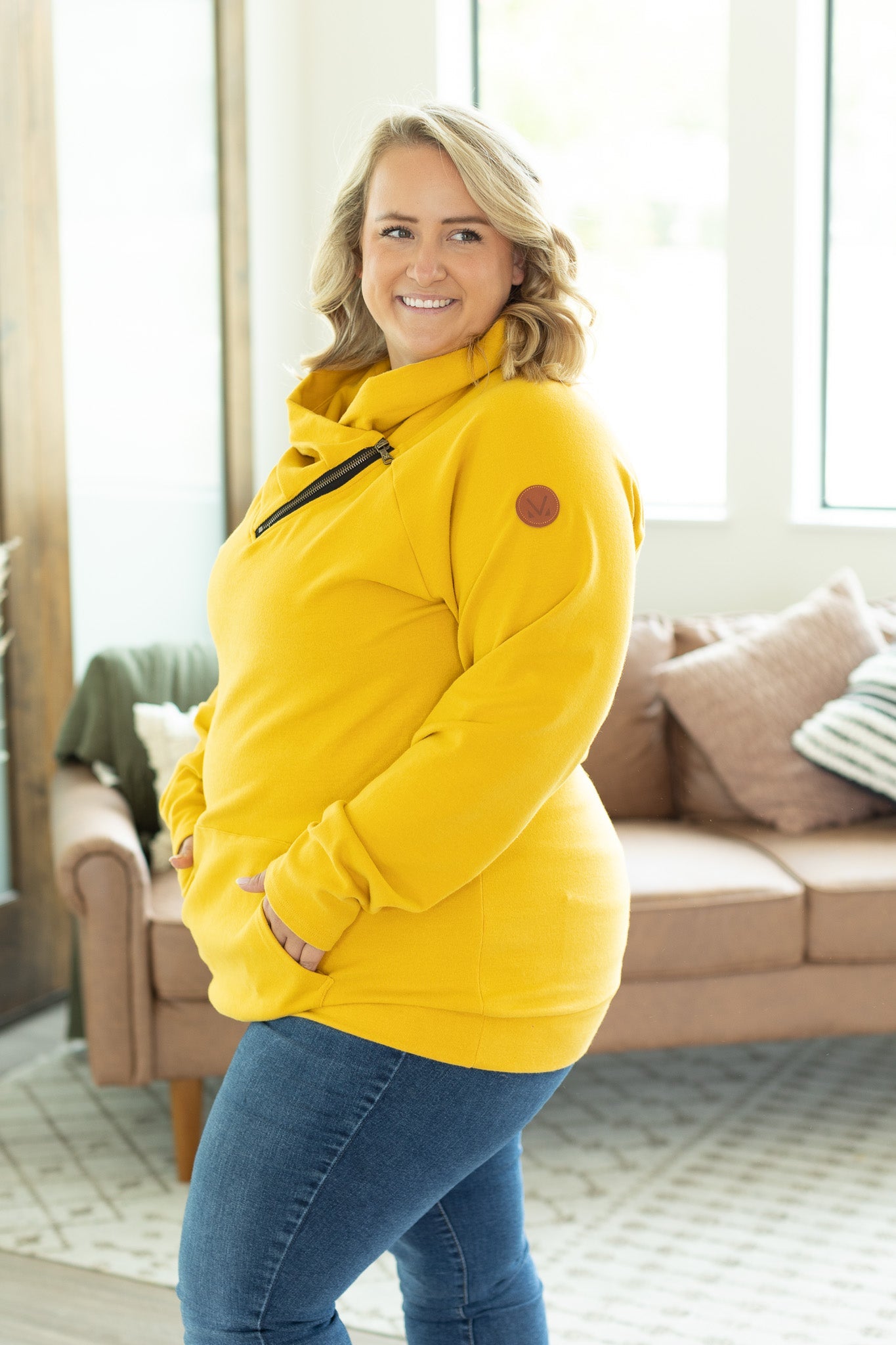 Michelle Mae Classic Zoey ZipCowl Sweatshirt - Mustard