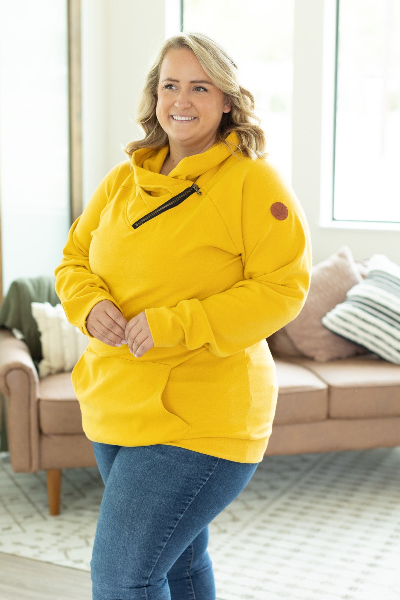 Michelle Mae Classic Zoey ZipCowl Sweatshirt - Mustard