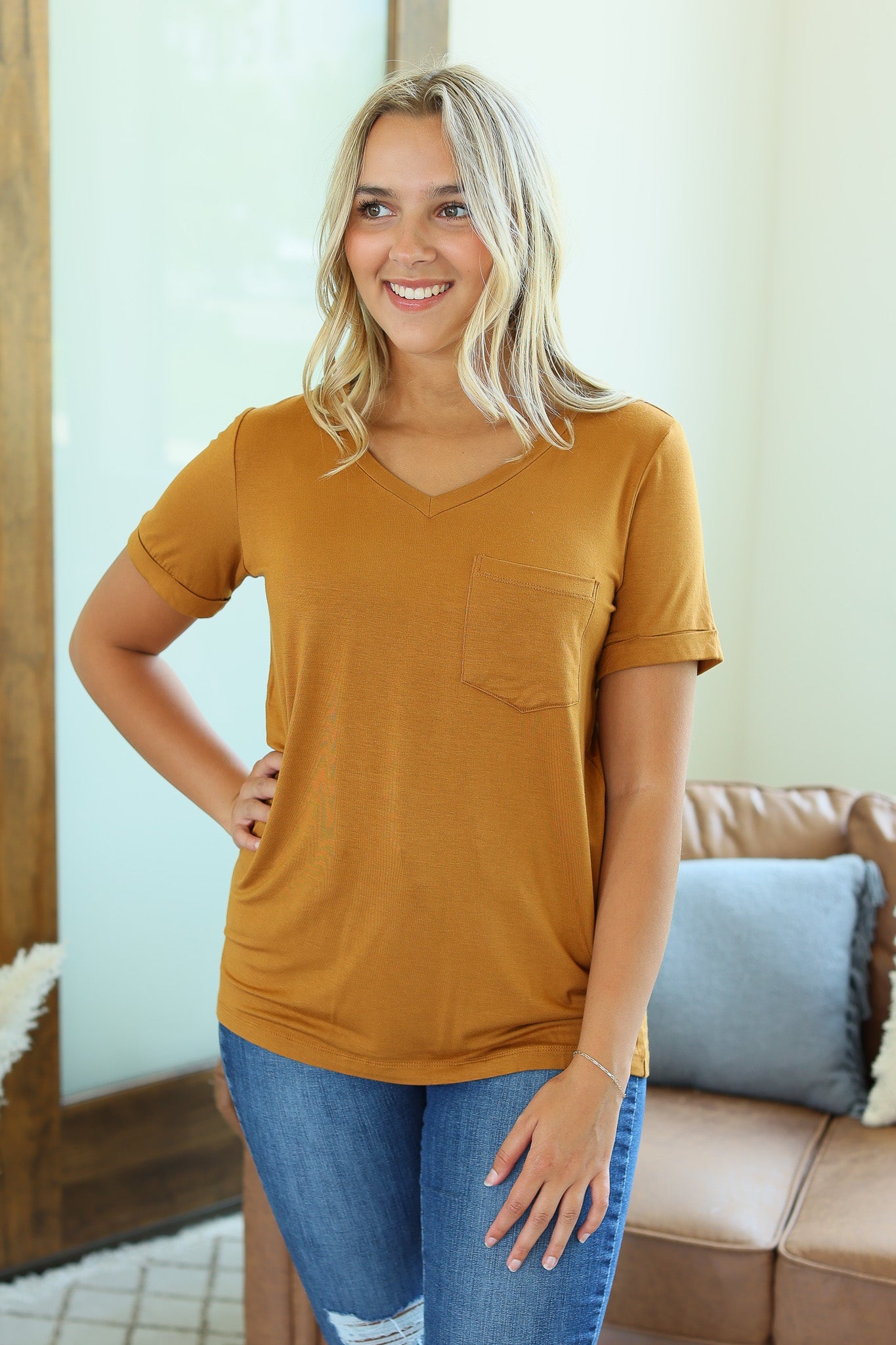 Michelle Mae Sophie Pocket Tee - Camel