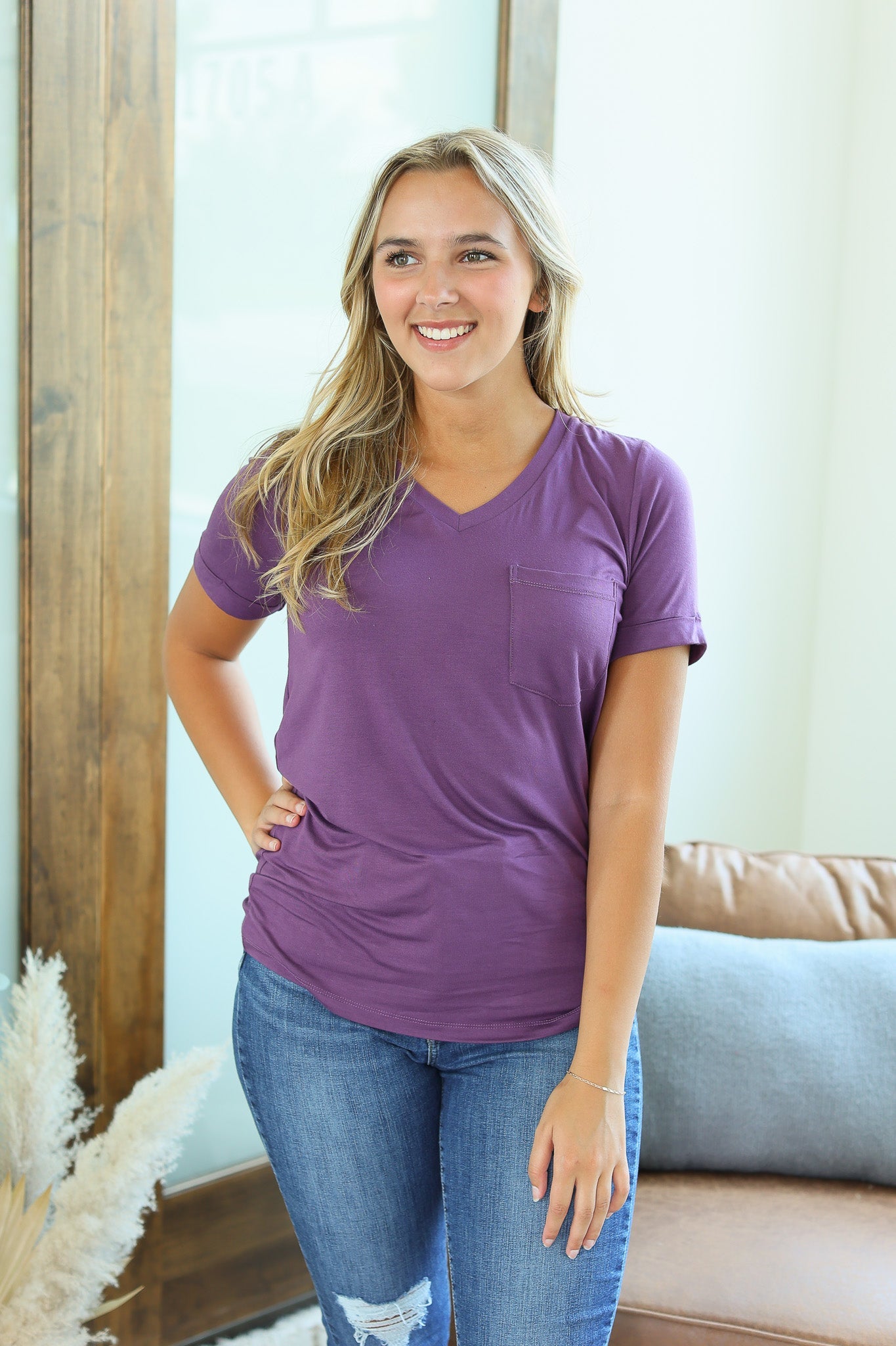 Michelle Mae Sophie Pocket Tee - Plum