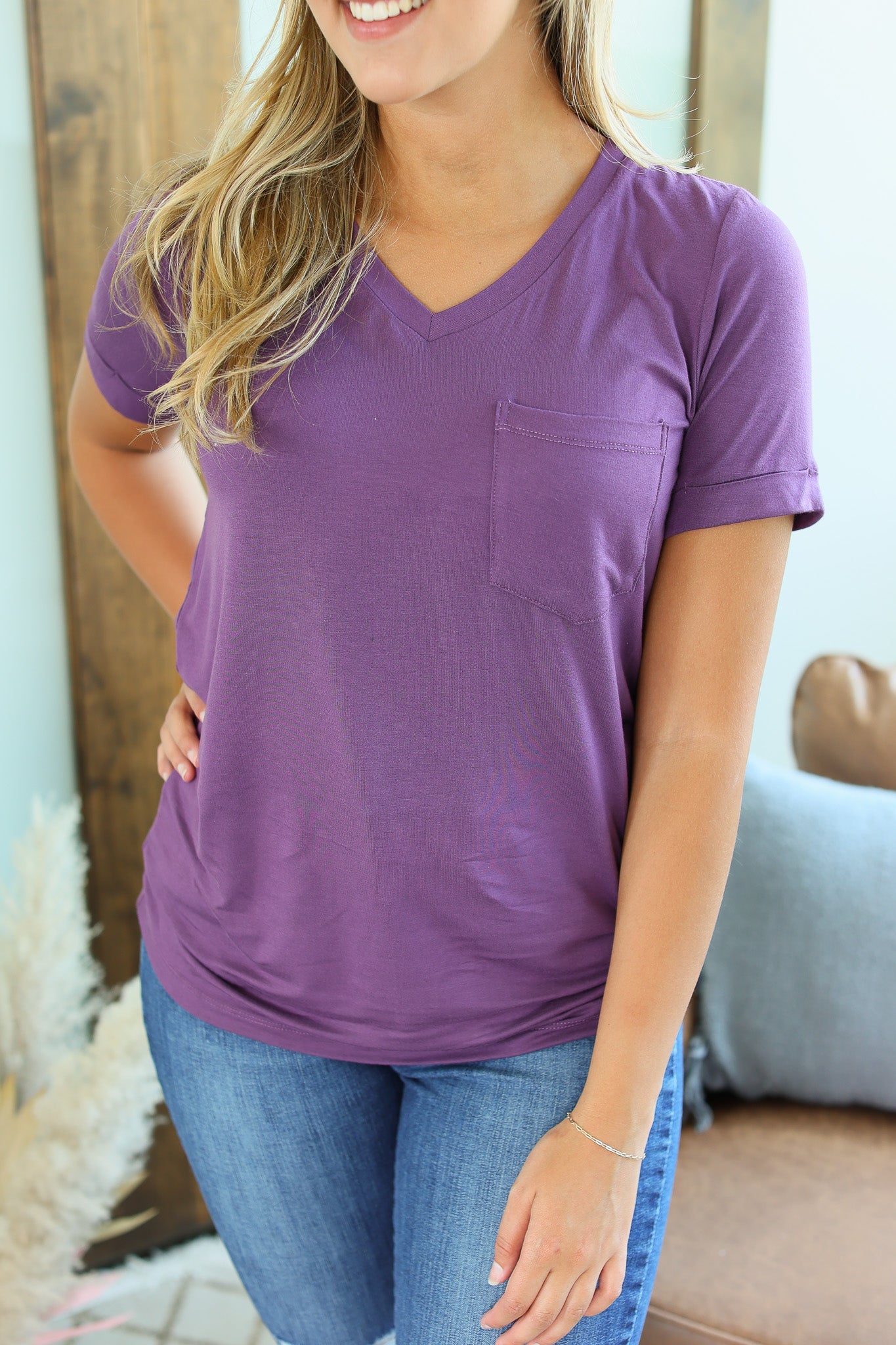 Michelle Mae Sophie Pocket Tee - Plum