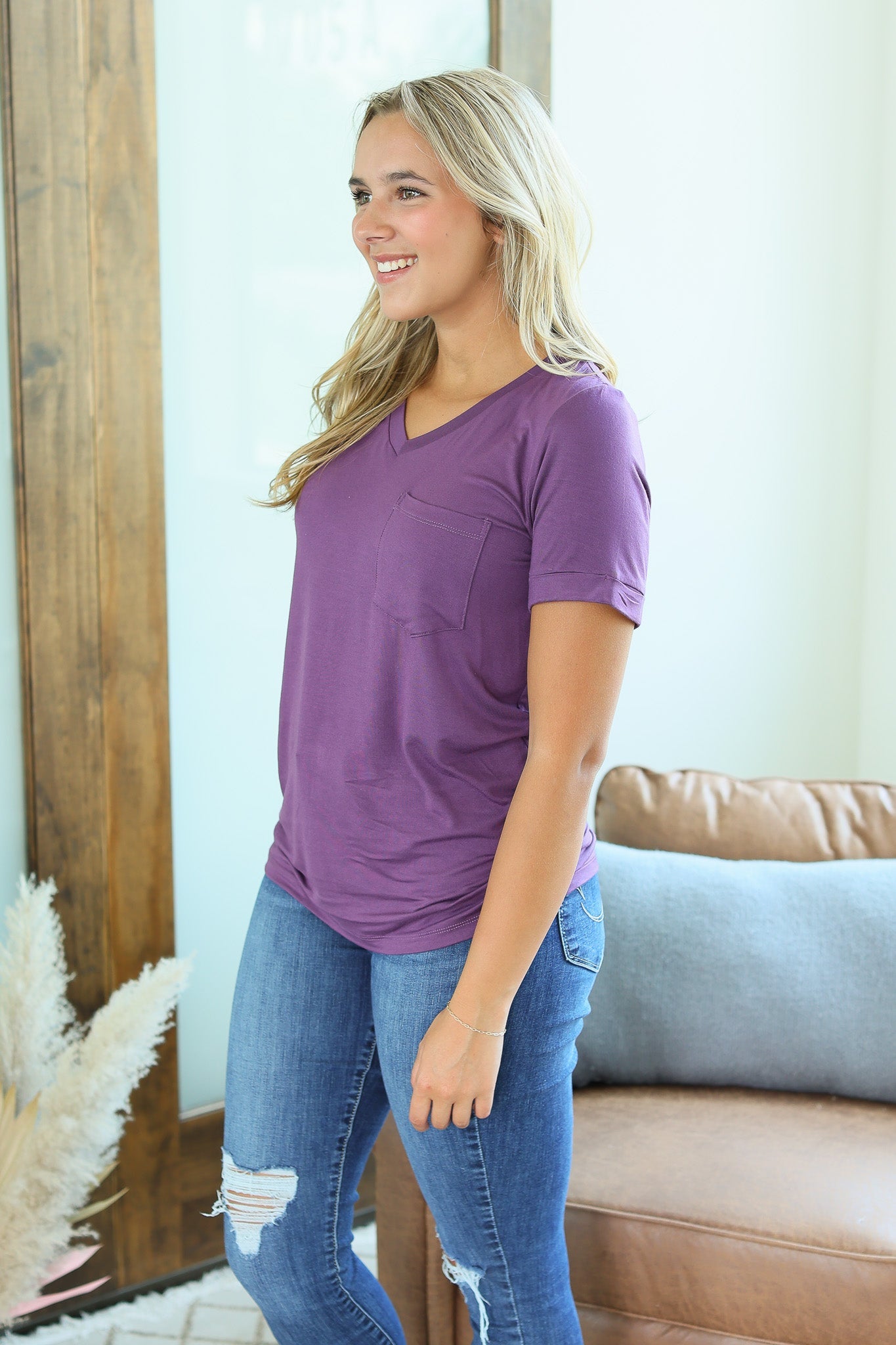 Michelle Mae Sophie Pocket Tee - Plum