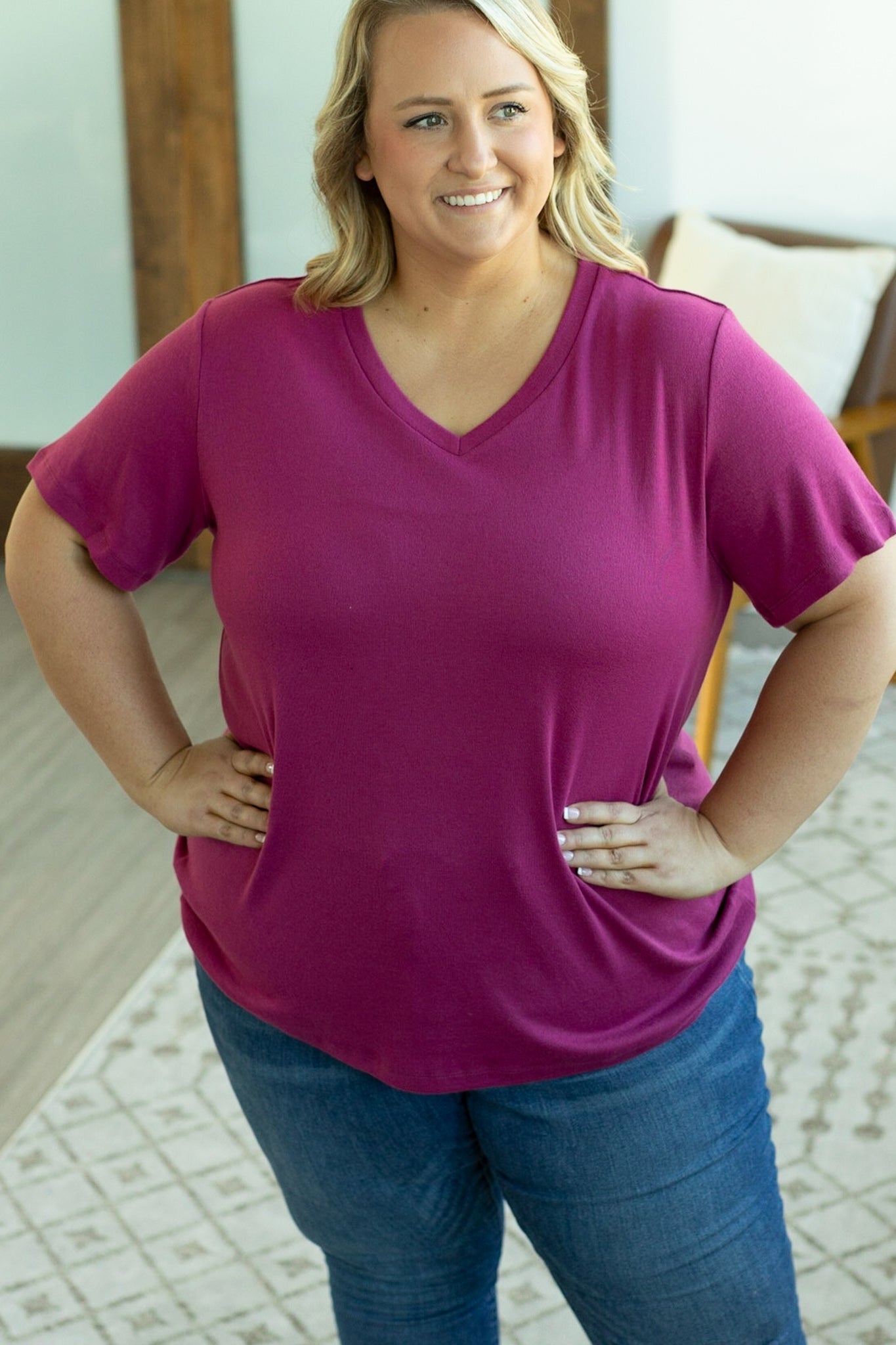 Michelle Mae Skylar Short Sleeve Top - Magenta