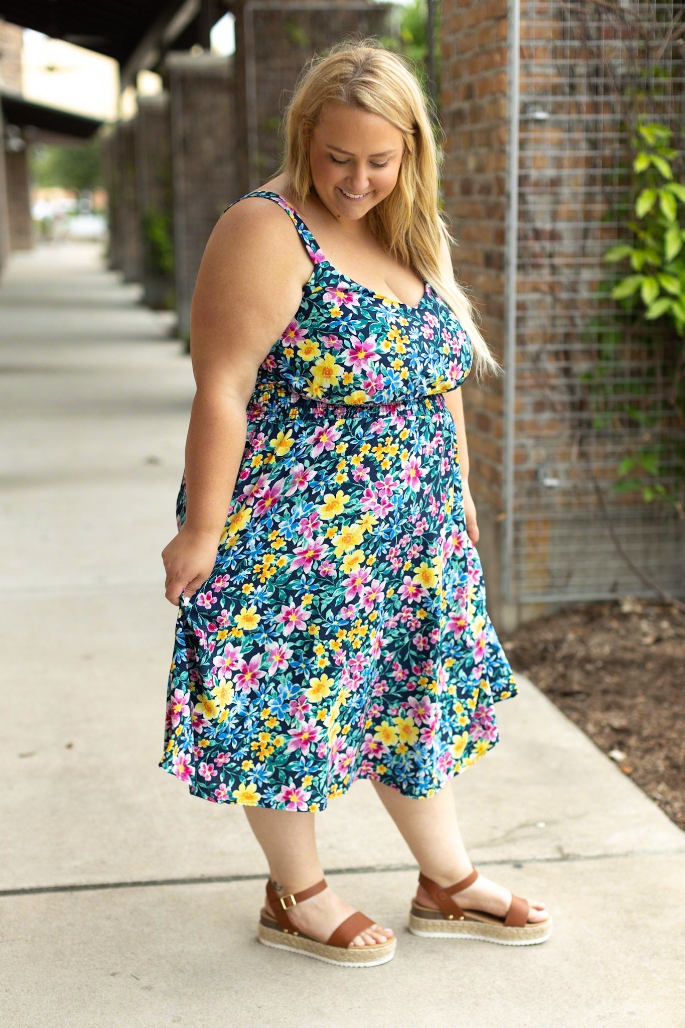 Michelle Mae Cassidy Midi Dress - Navy and Yellow Floral