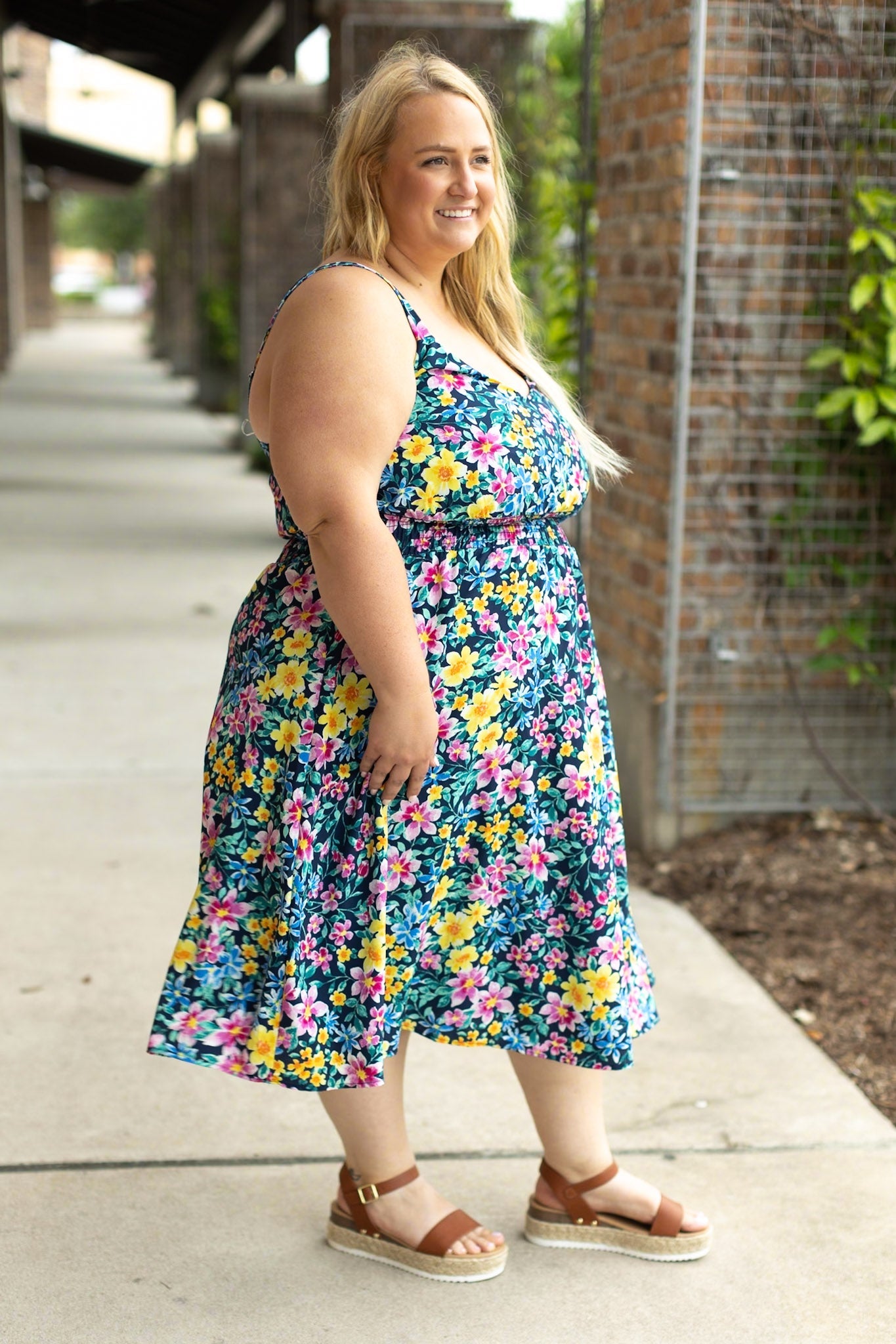Michelle Mae Cassidy Midi Dress - Navy and Yellow Floral