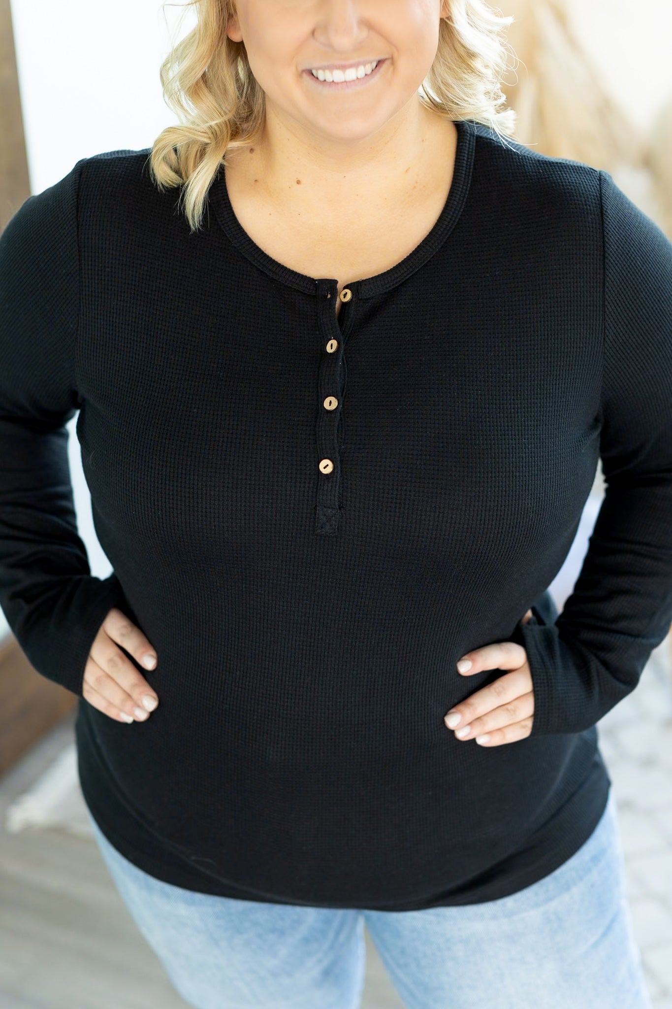 Michelle Mae Harper Long Sleeve Henley - Black