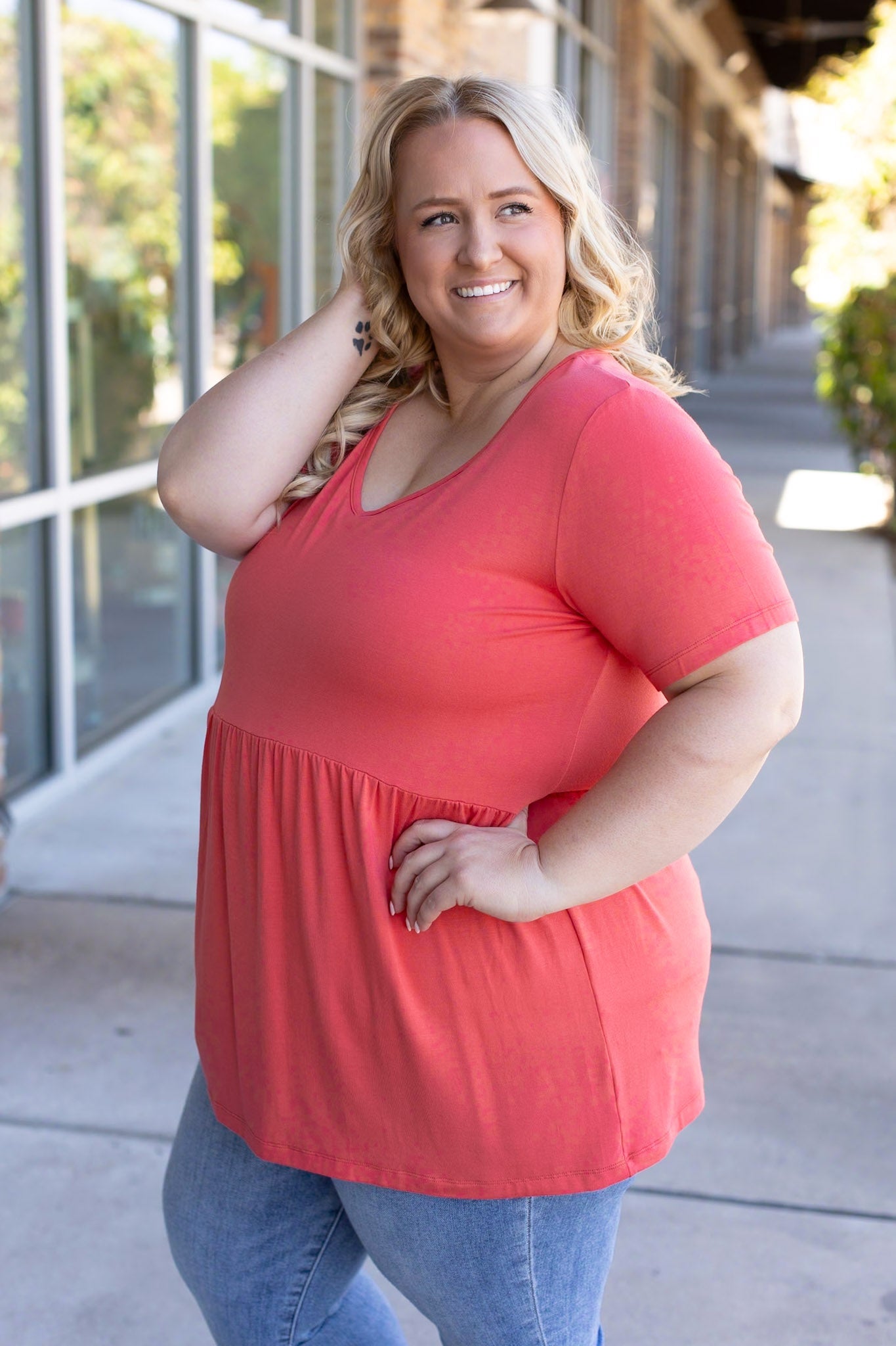 Michelle Mae Sarah Ruffle Short Sleeve - Deep Coral