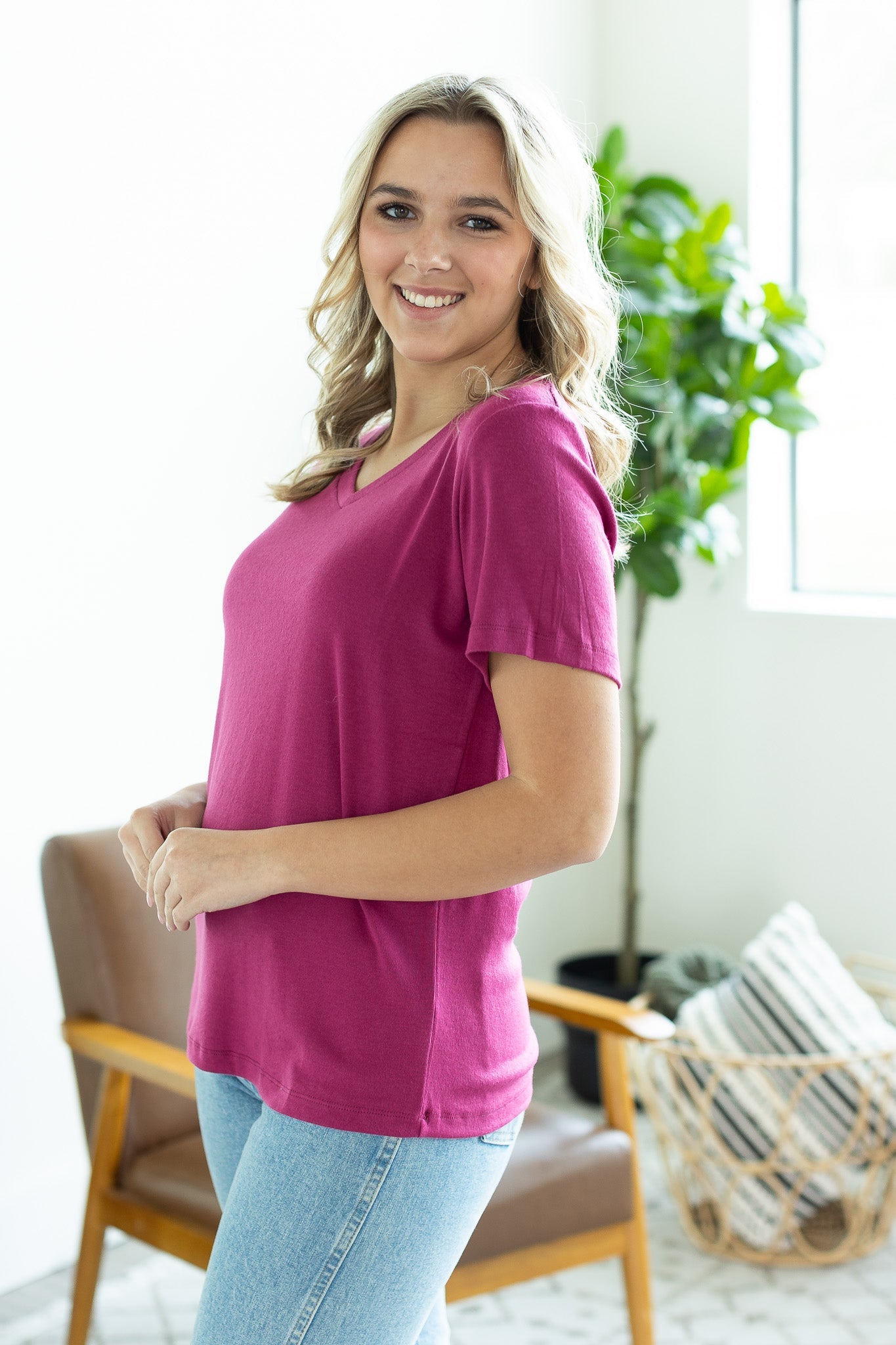 Michelle Mae Skylar Short Sleeve Top - Magenta