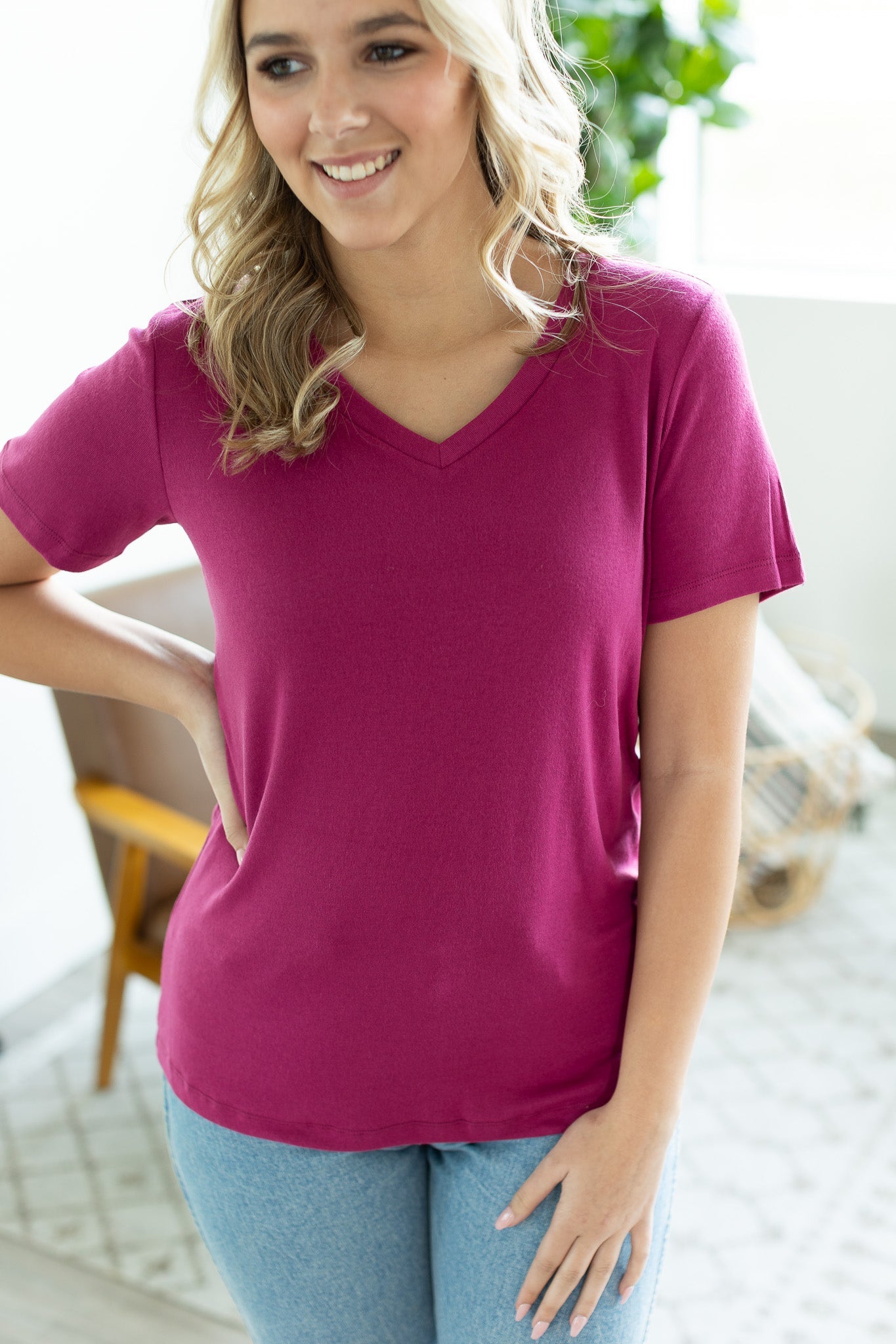 Michelle Mae Skylar Short Sleeve Top - Magenta