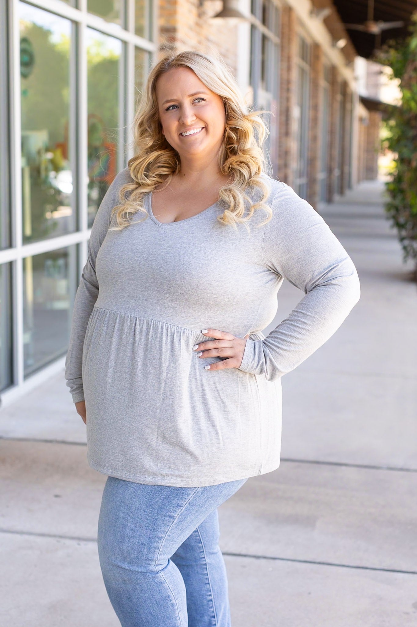 Michelle Mae Long Sleeve Sarah Ruffle - Light Grey