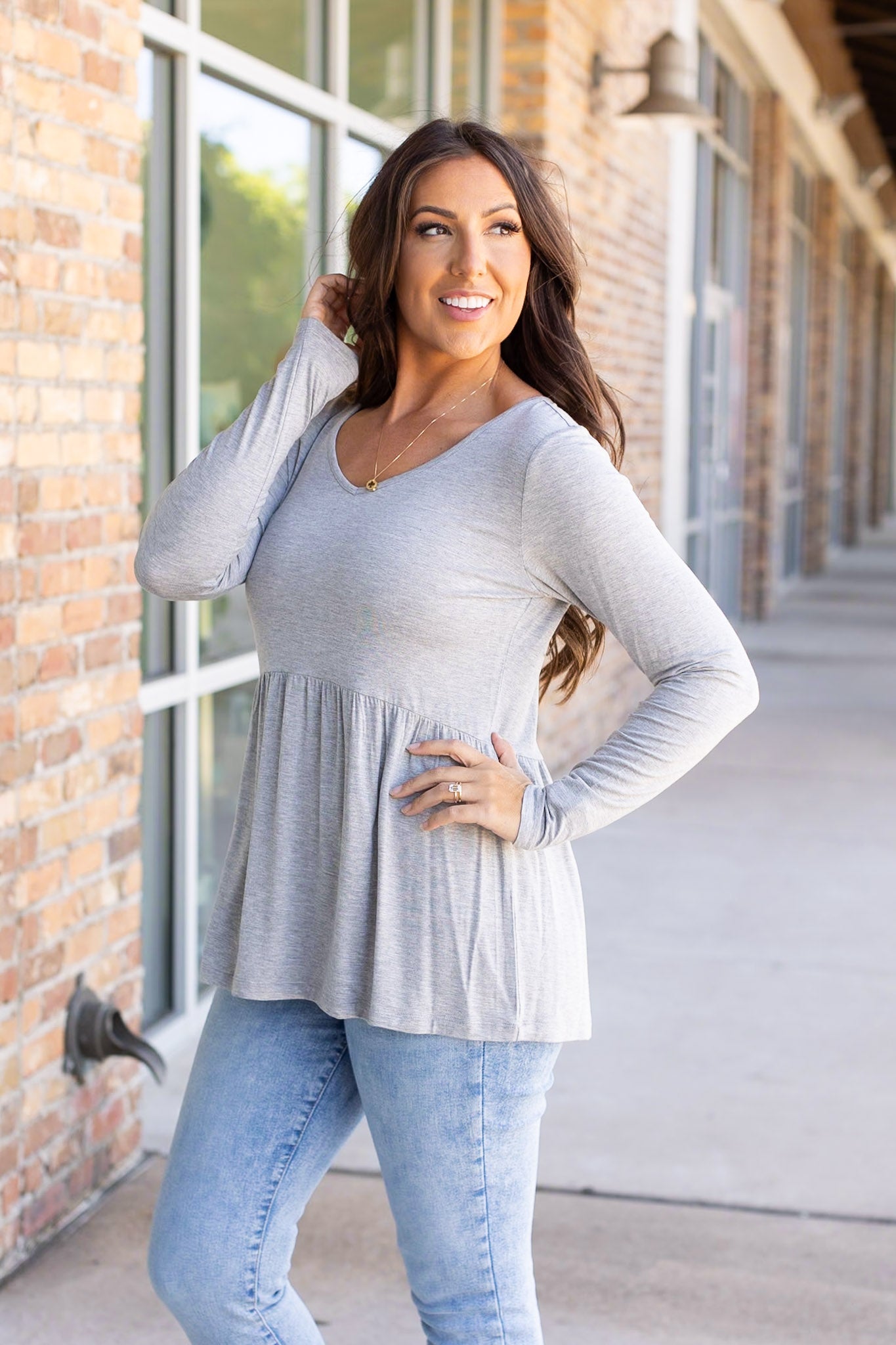 Michelle Mae Long Sleeve Sarah Ruffle - Light Grey