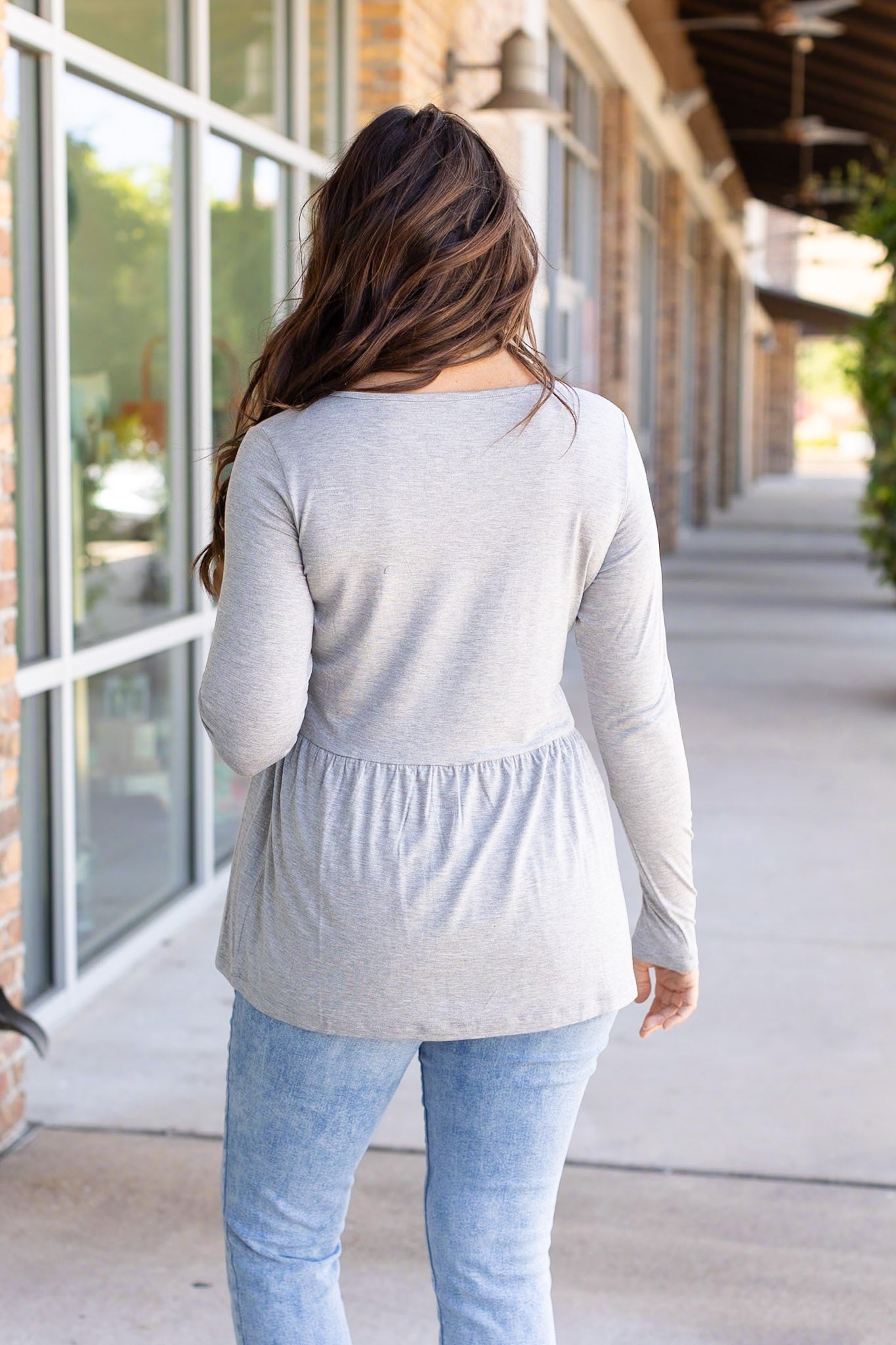 Michelle Mae Long Sleeve Sarah Ruffle - Light Grey