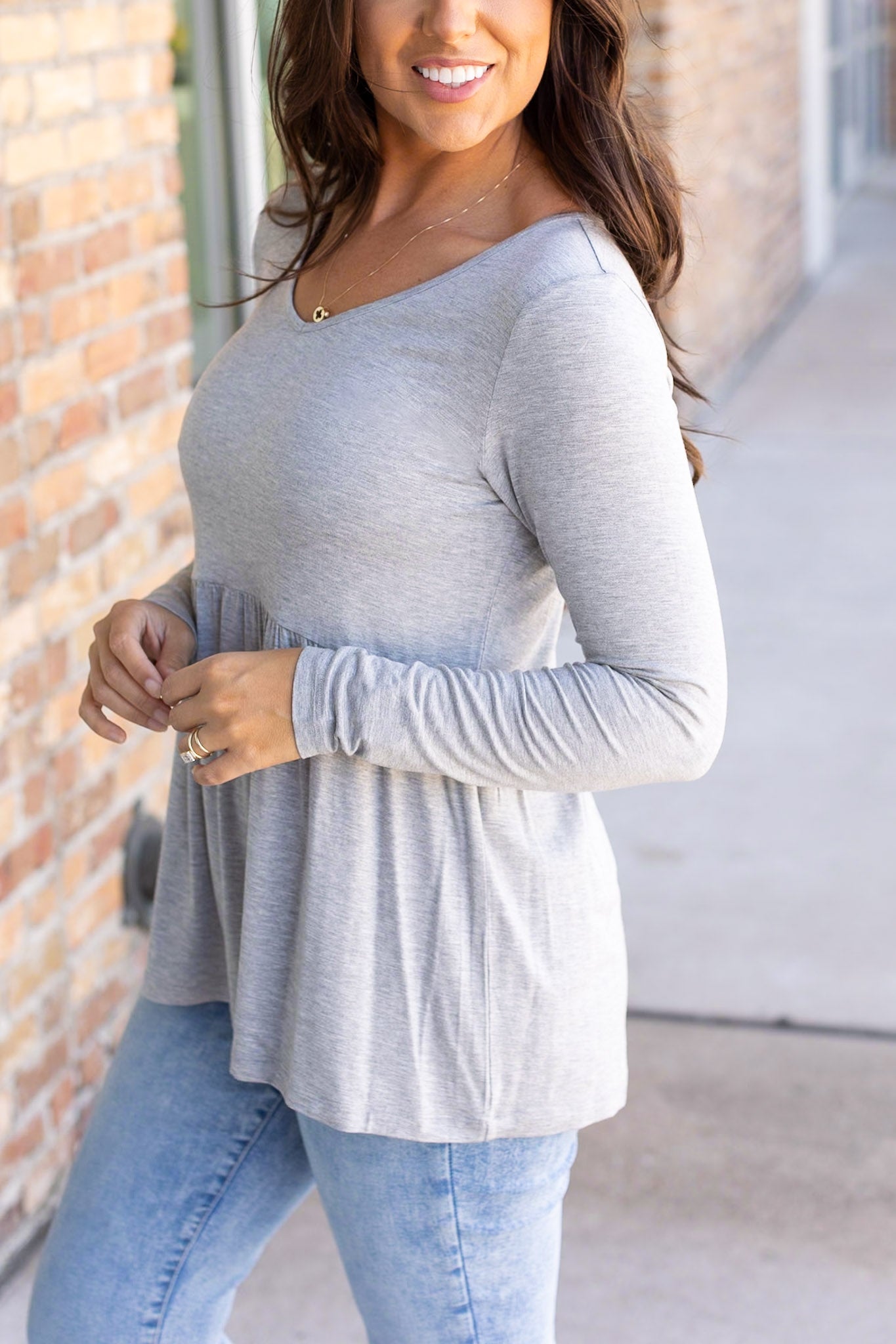 Michelle Mae Long Sleeve Sarah Ruffle - Light Grey