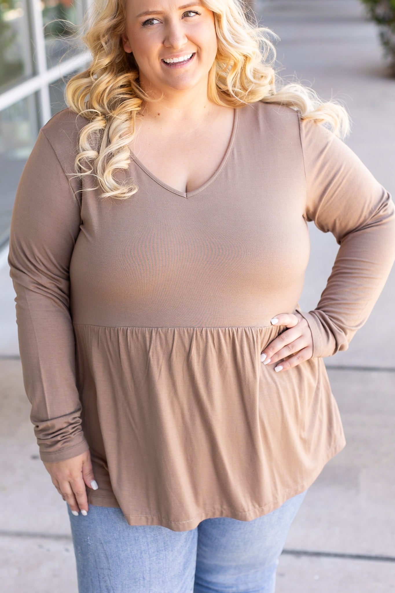 Michelle Mae Long Sleeve Sarah Ruffle - Mocha