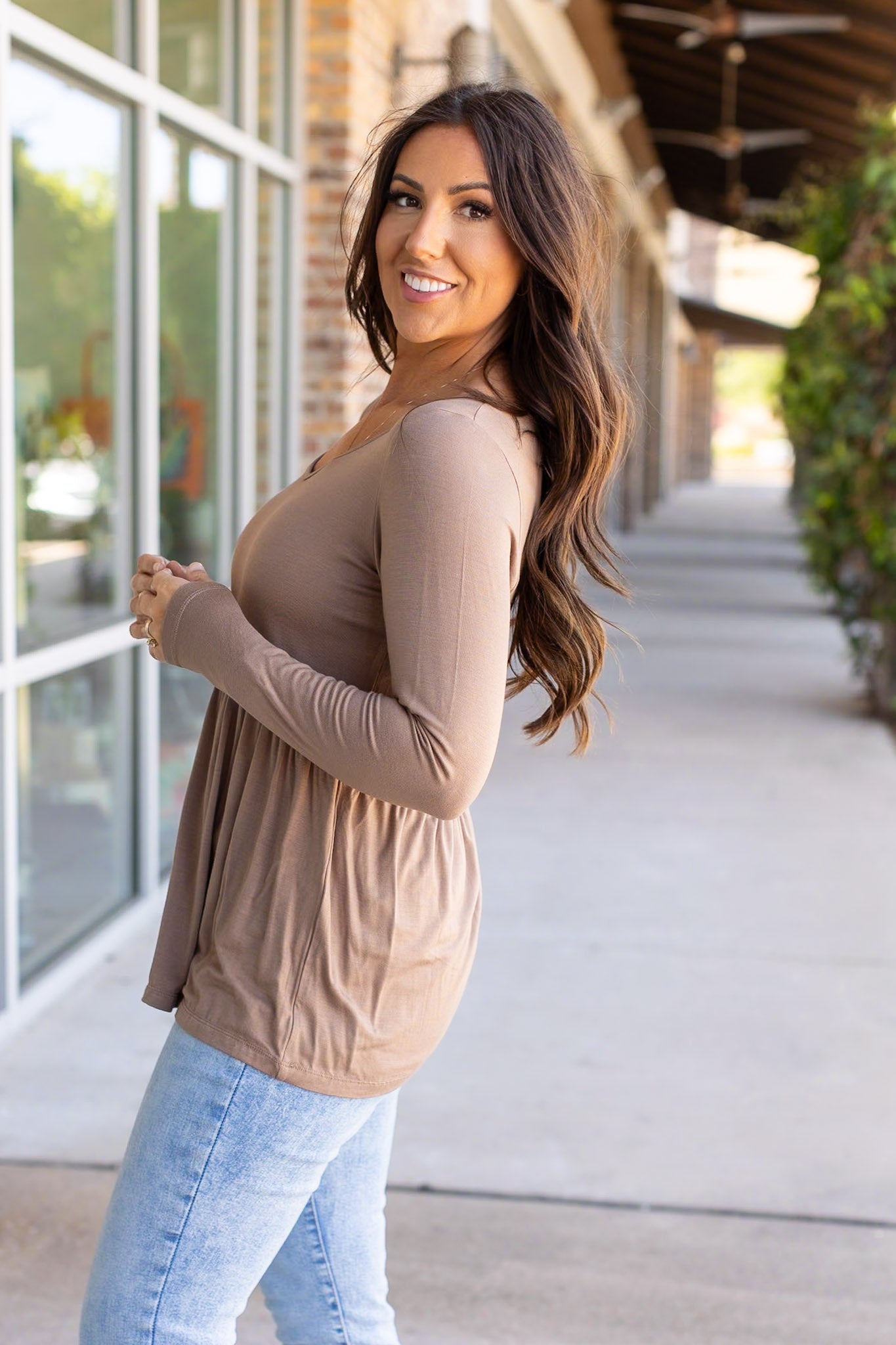 Michelle Mae Long Sleeve Sarah Ruffle - Mocha