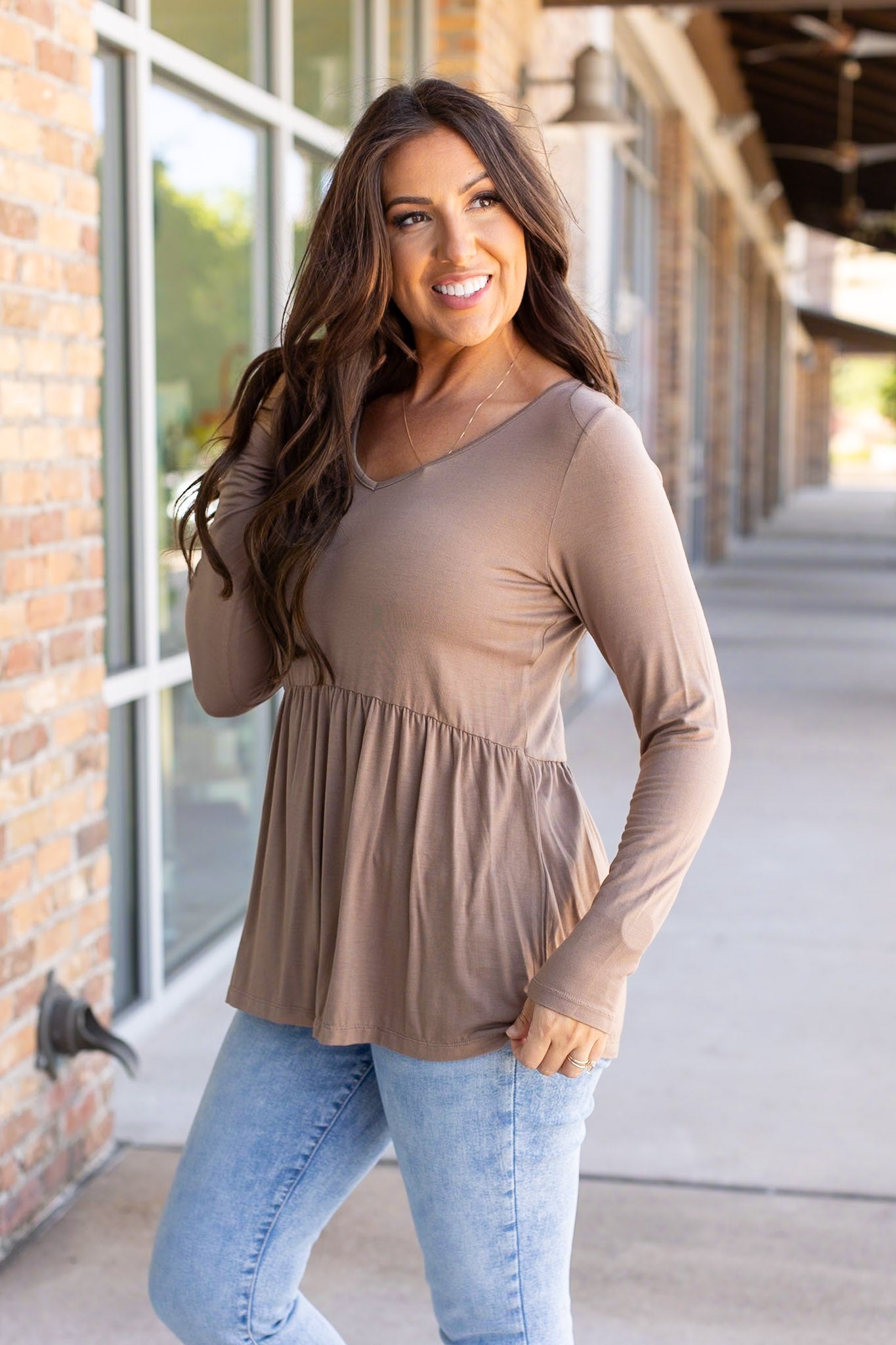 Michelle Mae Long Sleeve Sarah Ruffle - Mocha